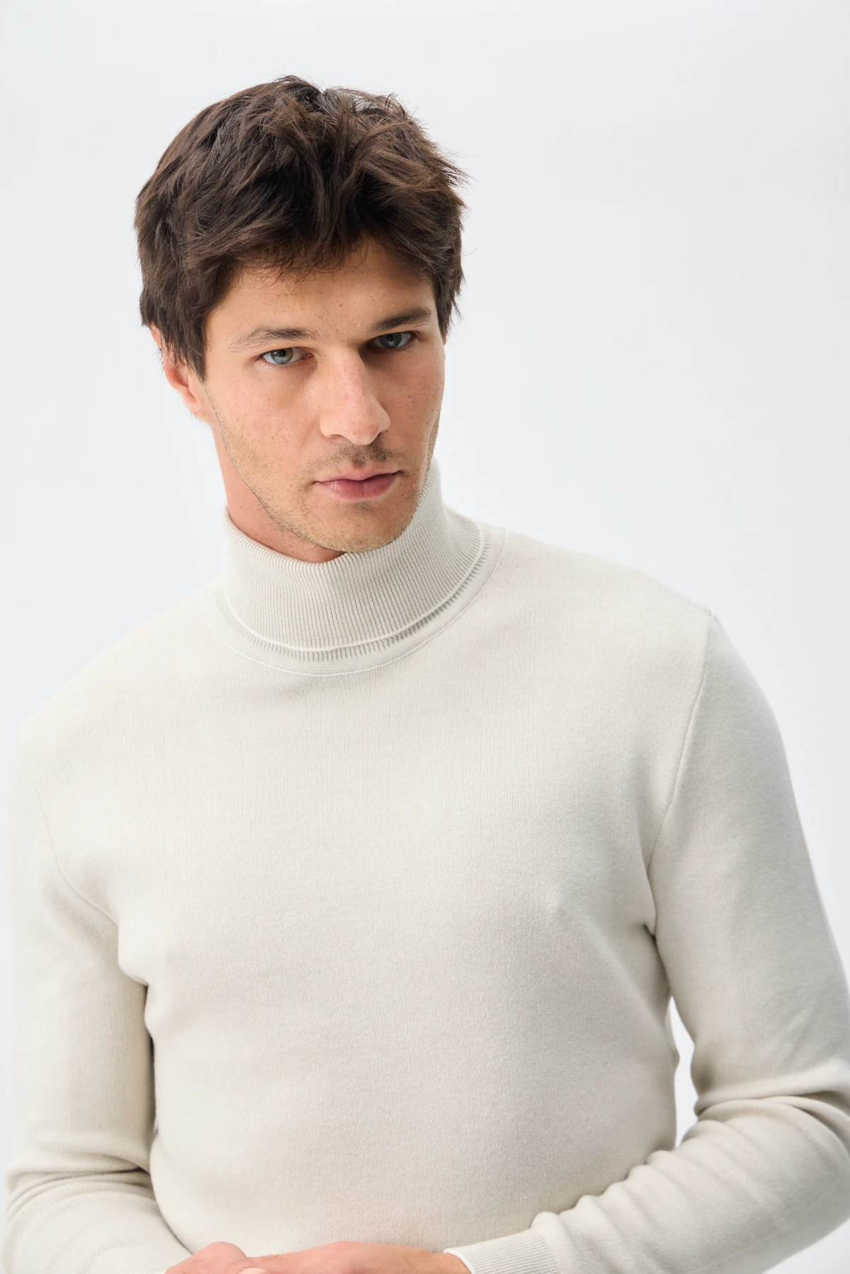 Balıkçı Yaka Triko - Ekru/Taş