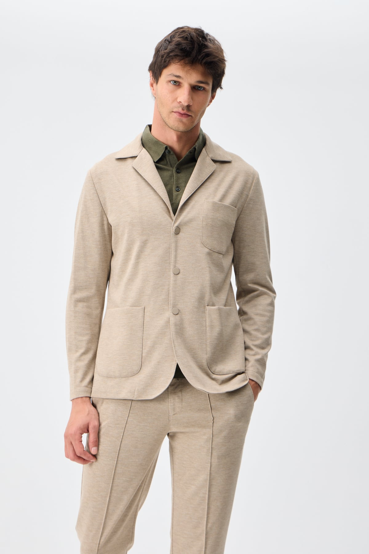 Melanj Dokulu Casual Blazer Ceket - Vizon