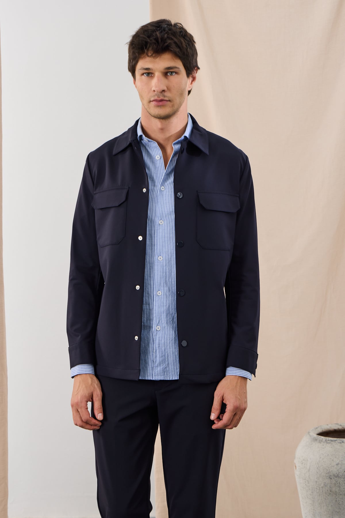 Teknik Dokulu Overshirt Ceket - Lacivert