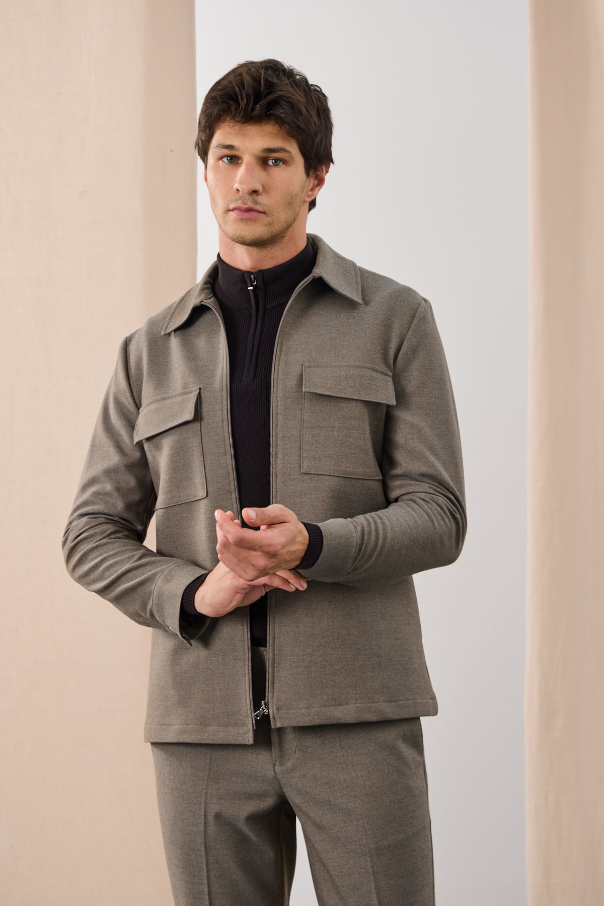 Astarlı Teknik Overshirt Ceket - Vizon