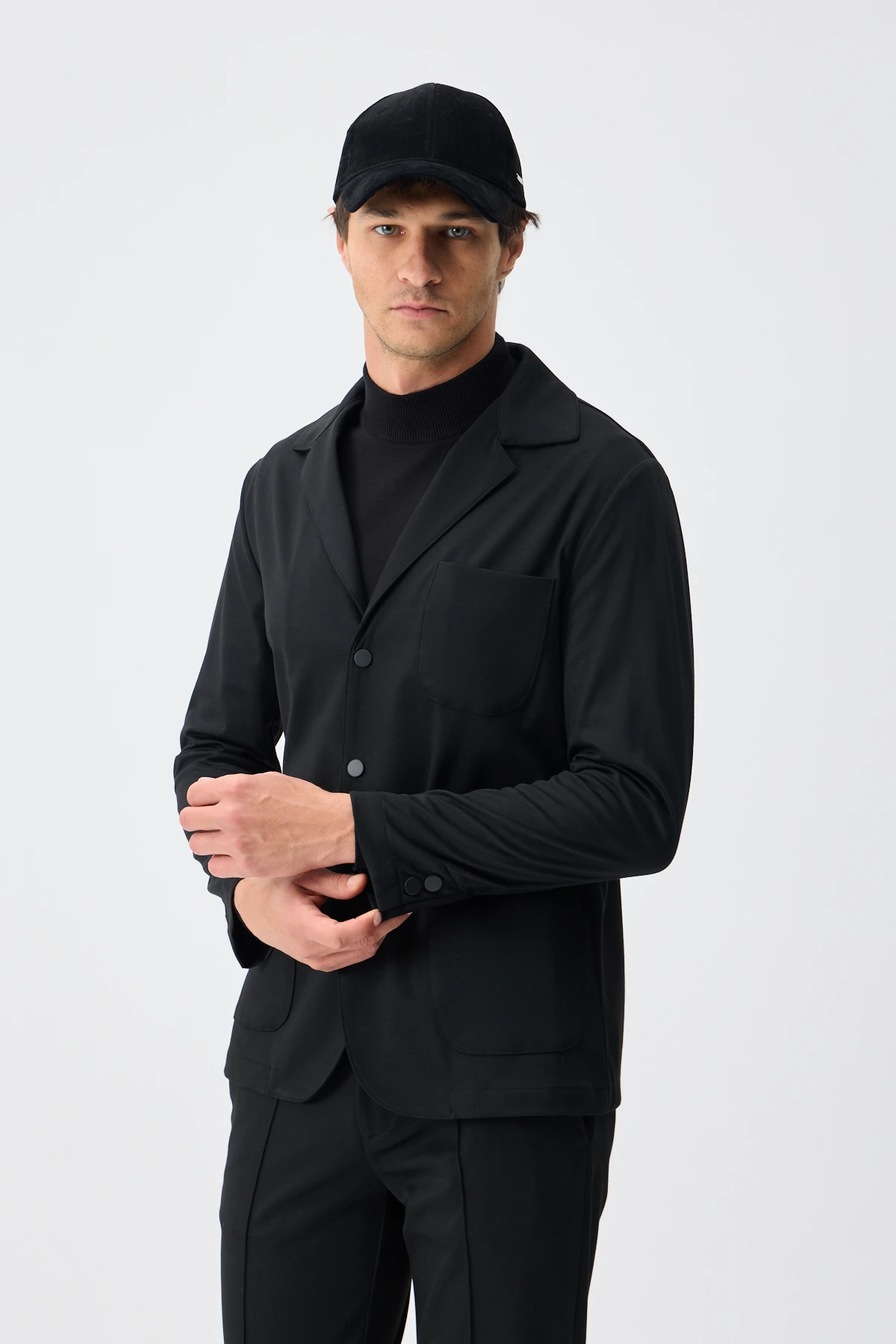 Teknik Kumaş Casual Blazer Ceket - Siyah