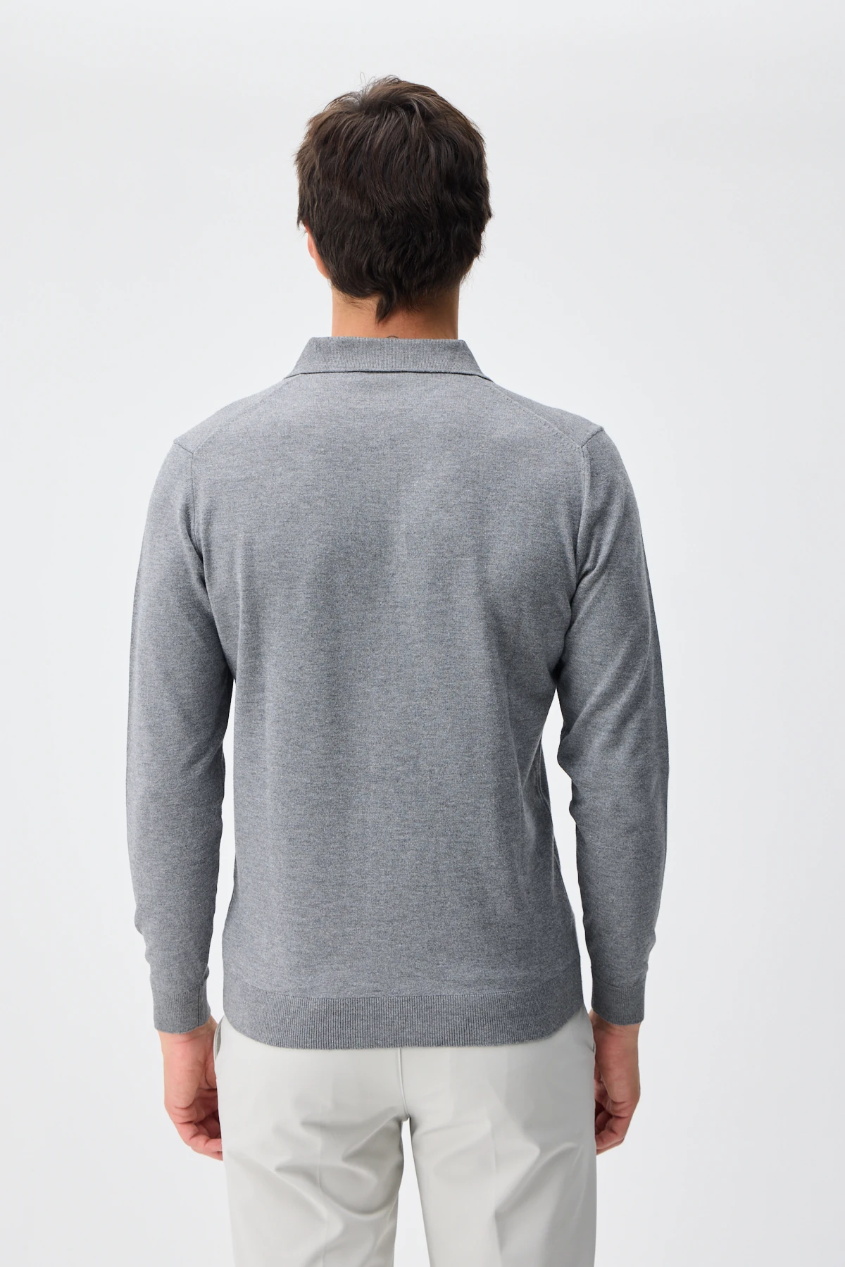 Kaşmir Karışımlı Fermuarlı Polo Yaka Triko - M.Gri