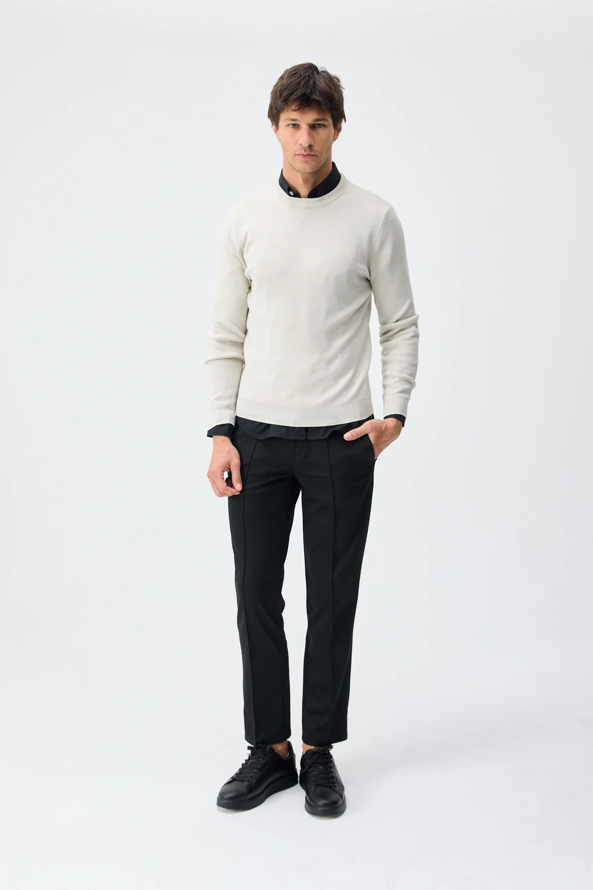 Bisiklet Yaka Triko - Ekru/Taş