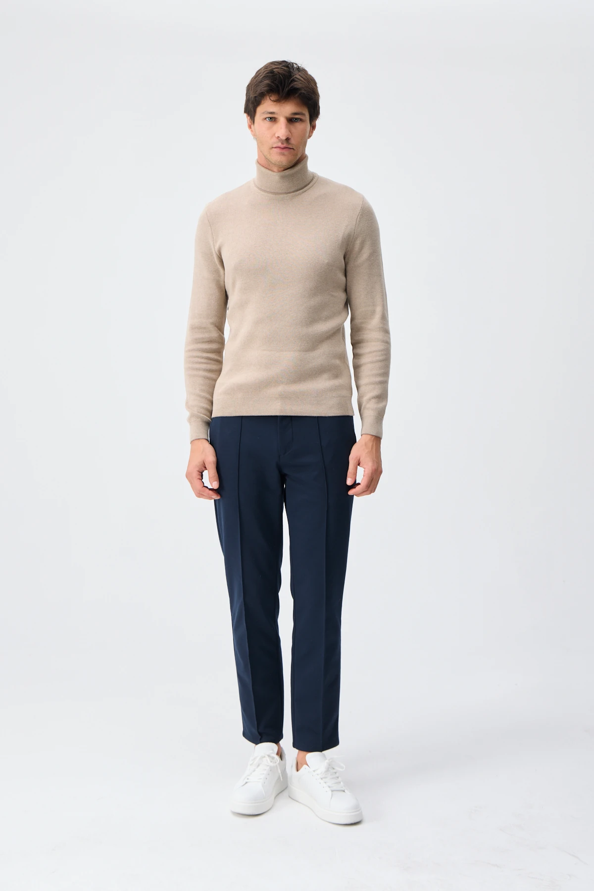 Balıkçı Yaka Triko - A.Vizon/Bej