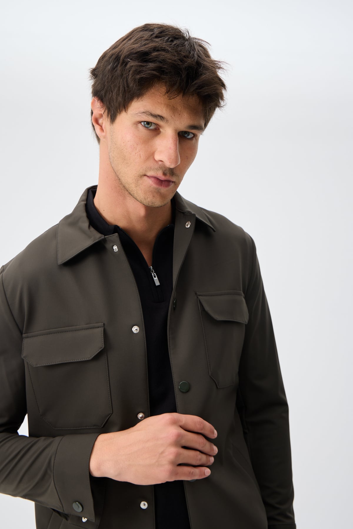 Teknik Dokulu Overshirt Ceket - Haki