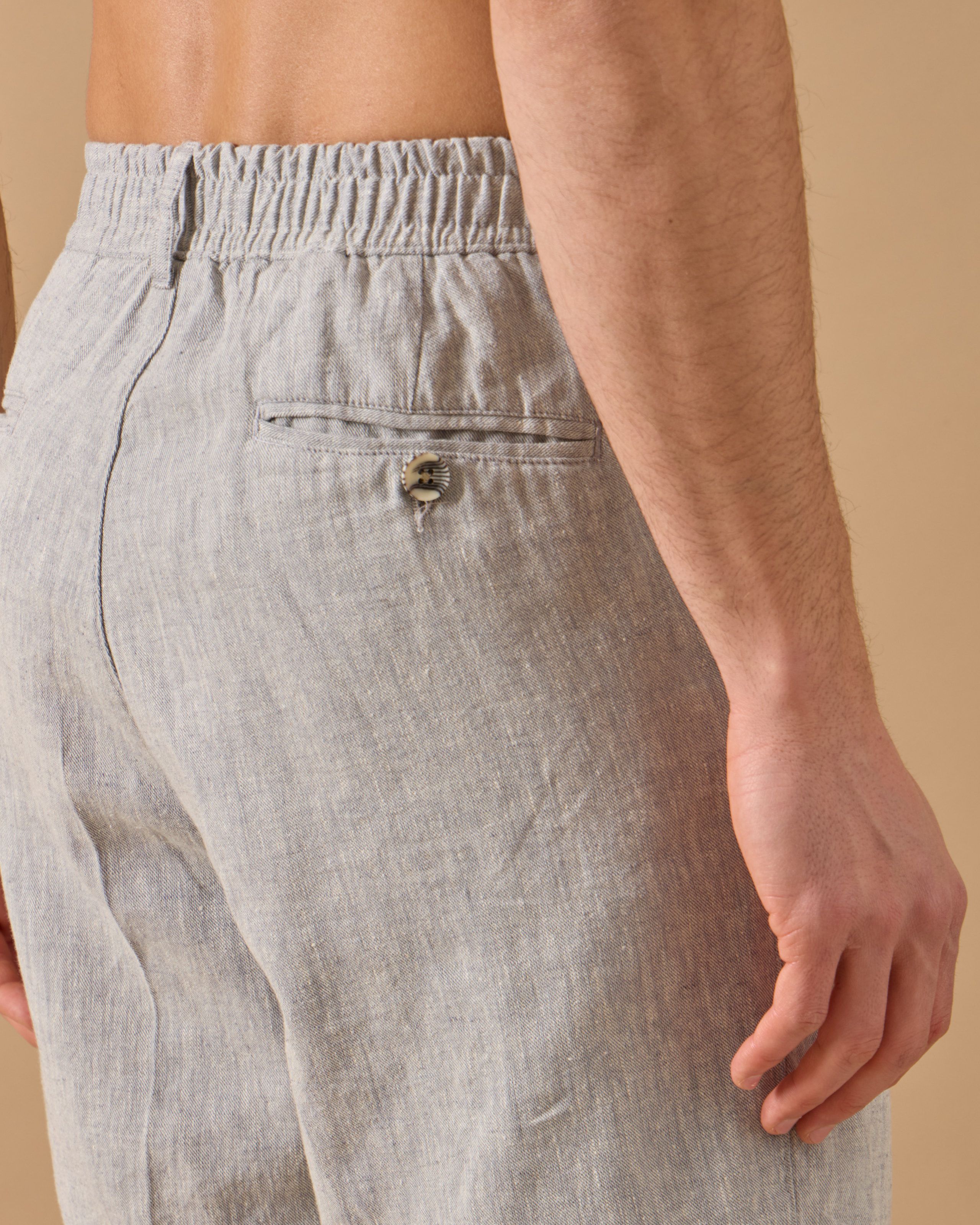 Arkası Lastikli Regular Fit Keten Şort - indigo