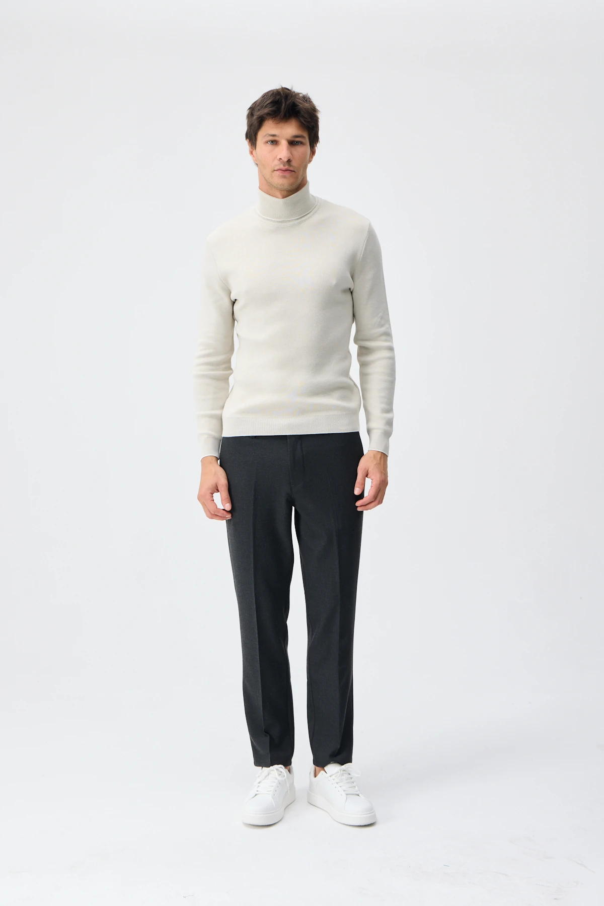 Balıkçı Yaka Triko - Ekru/Taş