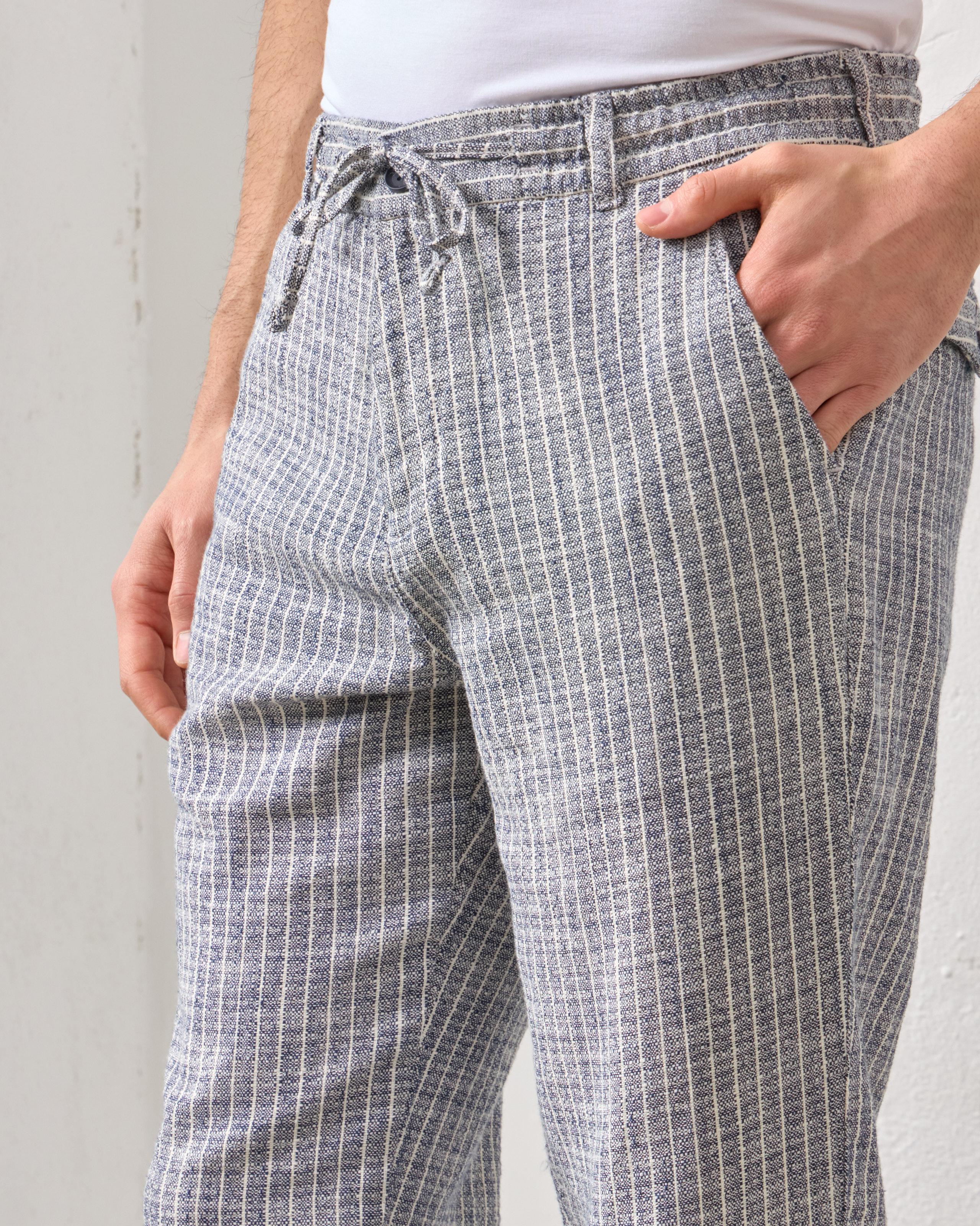 Lastikli Regular Fit Çizgili Pantolon - Lacivert