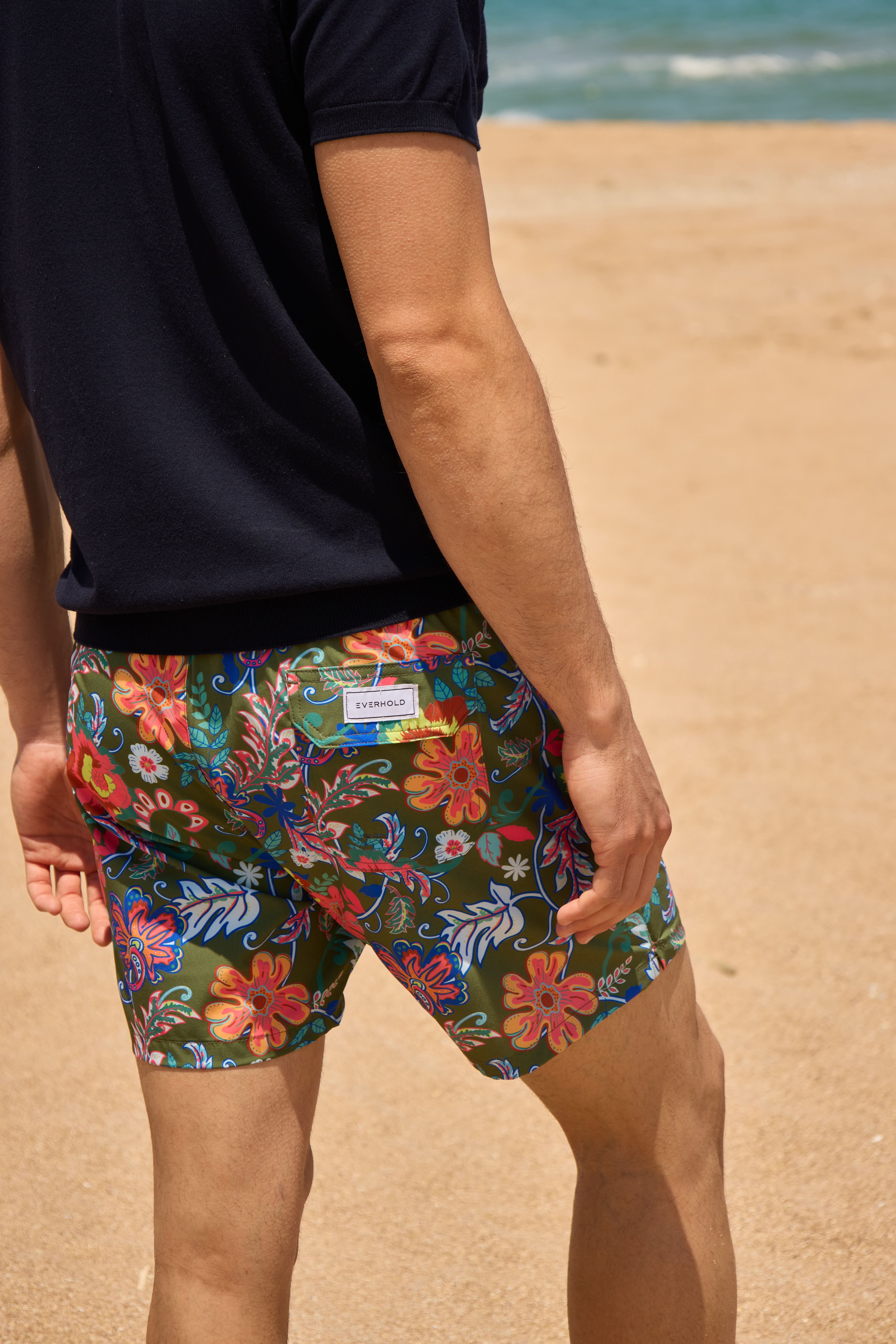Khaki Floral Flex Erkek Deniz Şortu