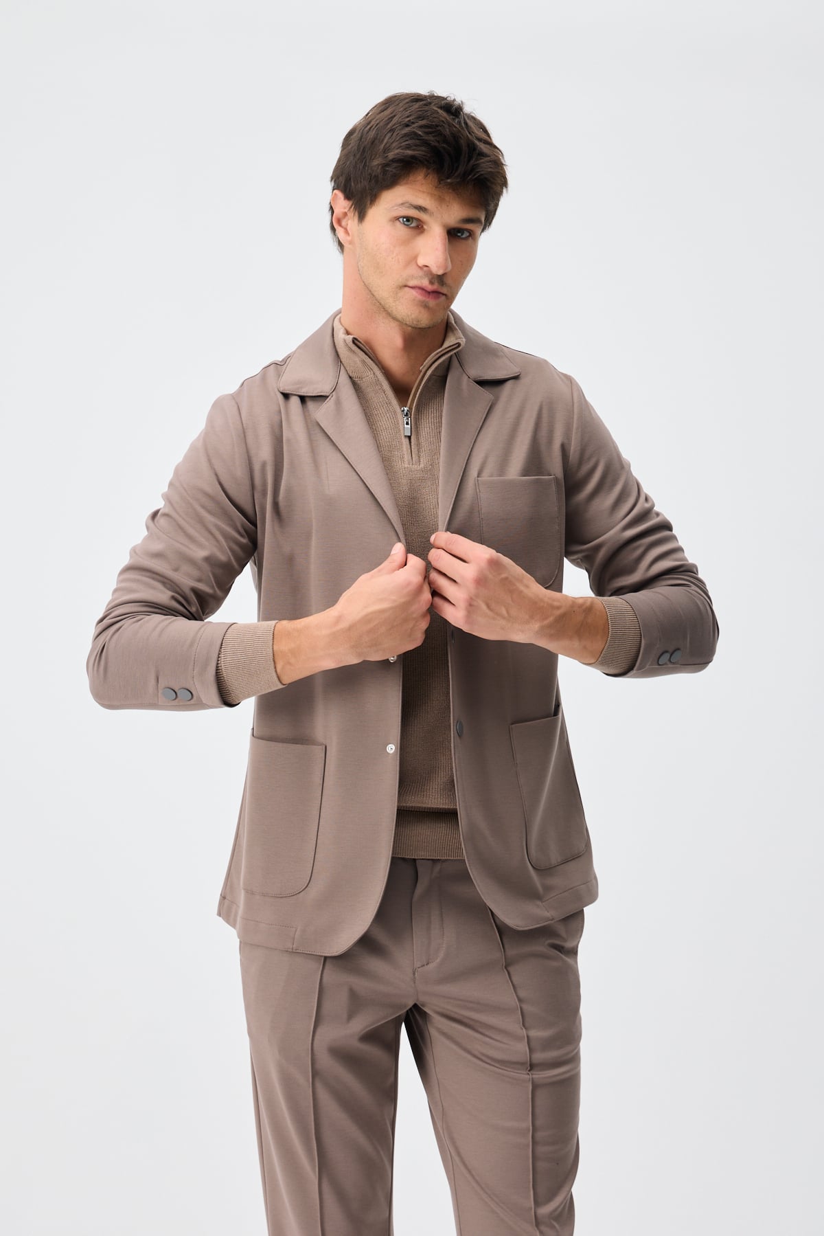 Teknik Kumaş Casual Blazer Ceket - A.Kahverengi