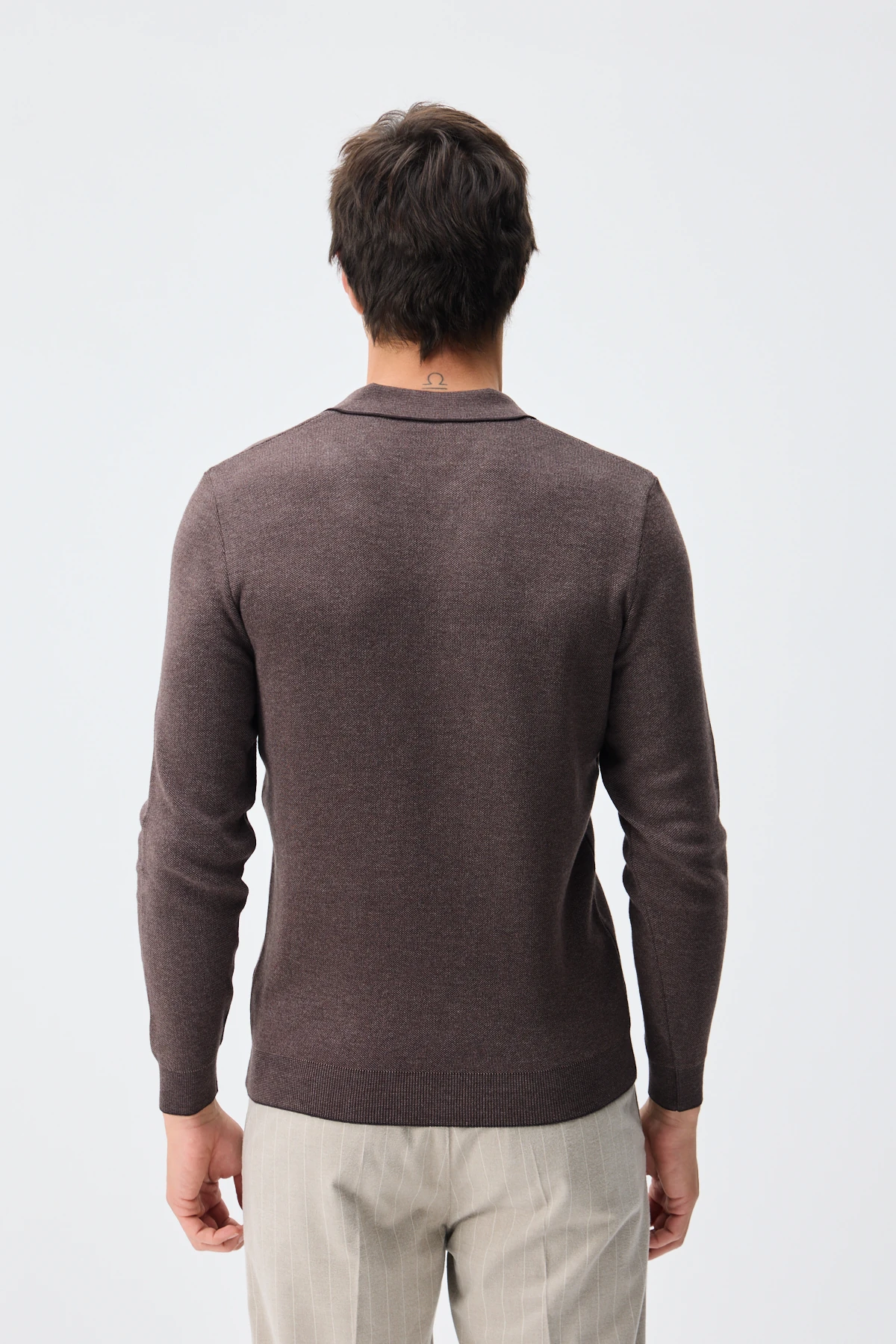 V Polo Yaka Triko - K.kahve/M.Vizon