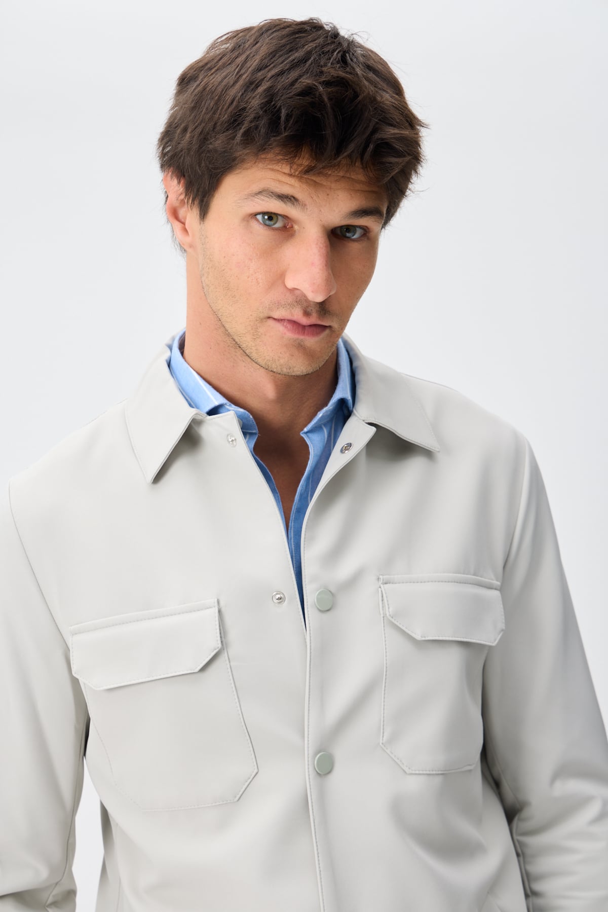 Teknik Dokulu Overshirt Ceket - Taş