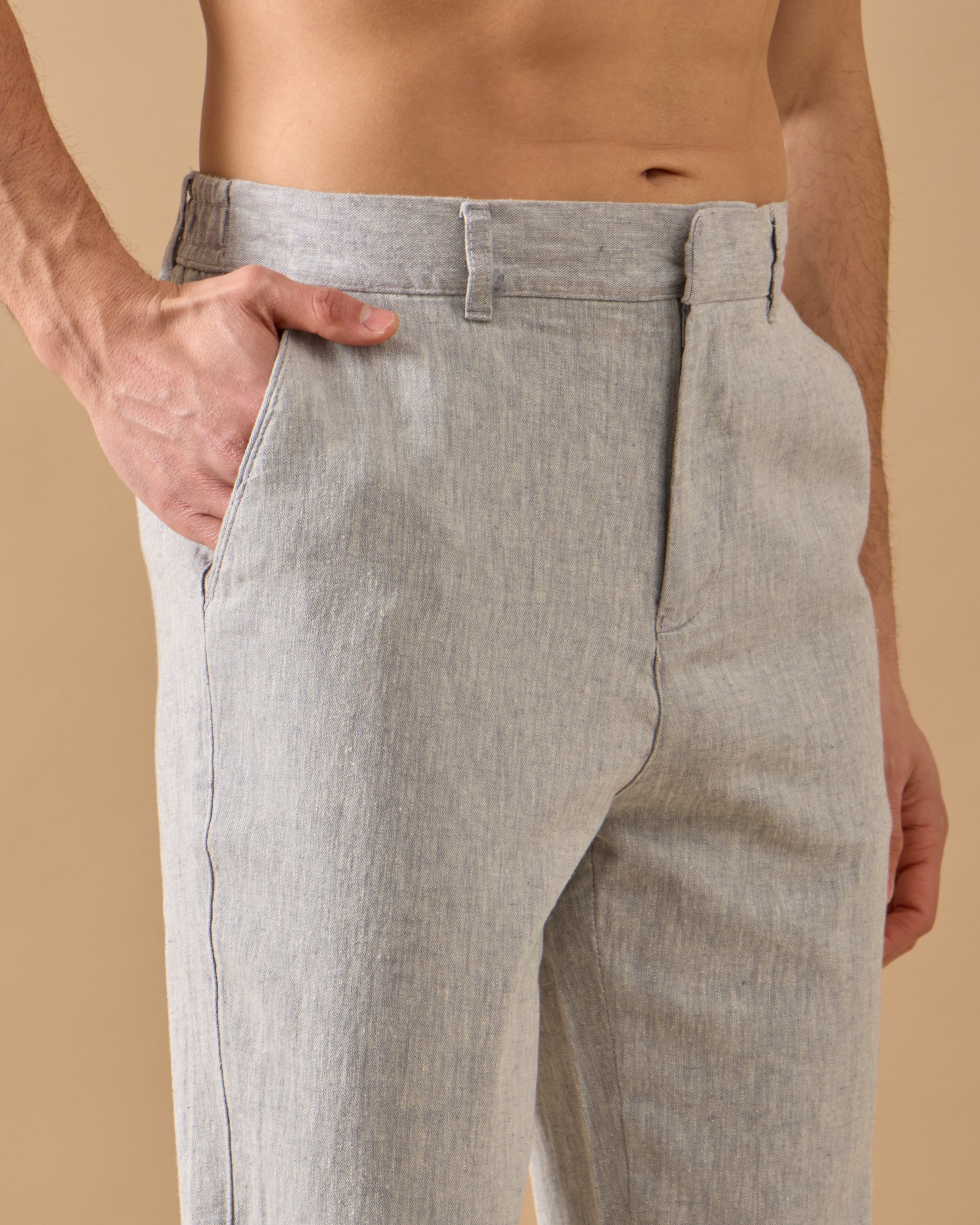 Arkası Lastikli Regular Fit Keten Pantolon - indigo
