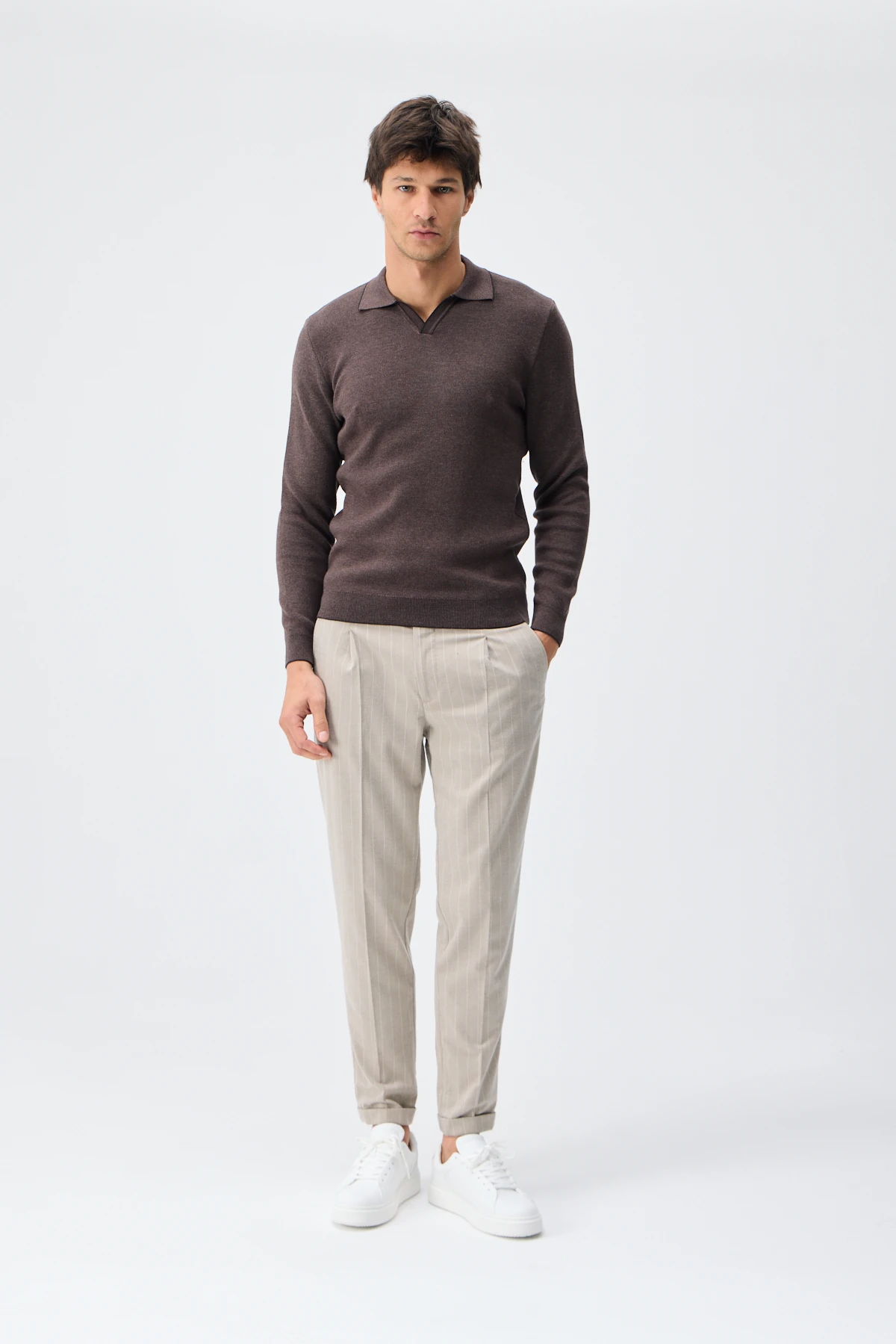 V Polo Yaka Triko - K.kahve/M.Vizon