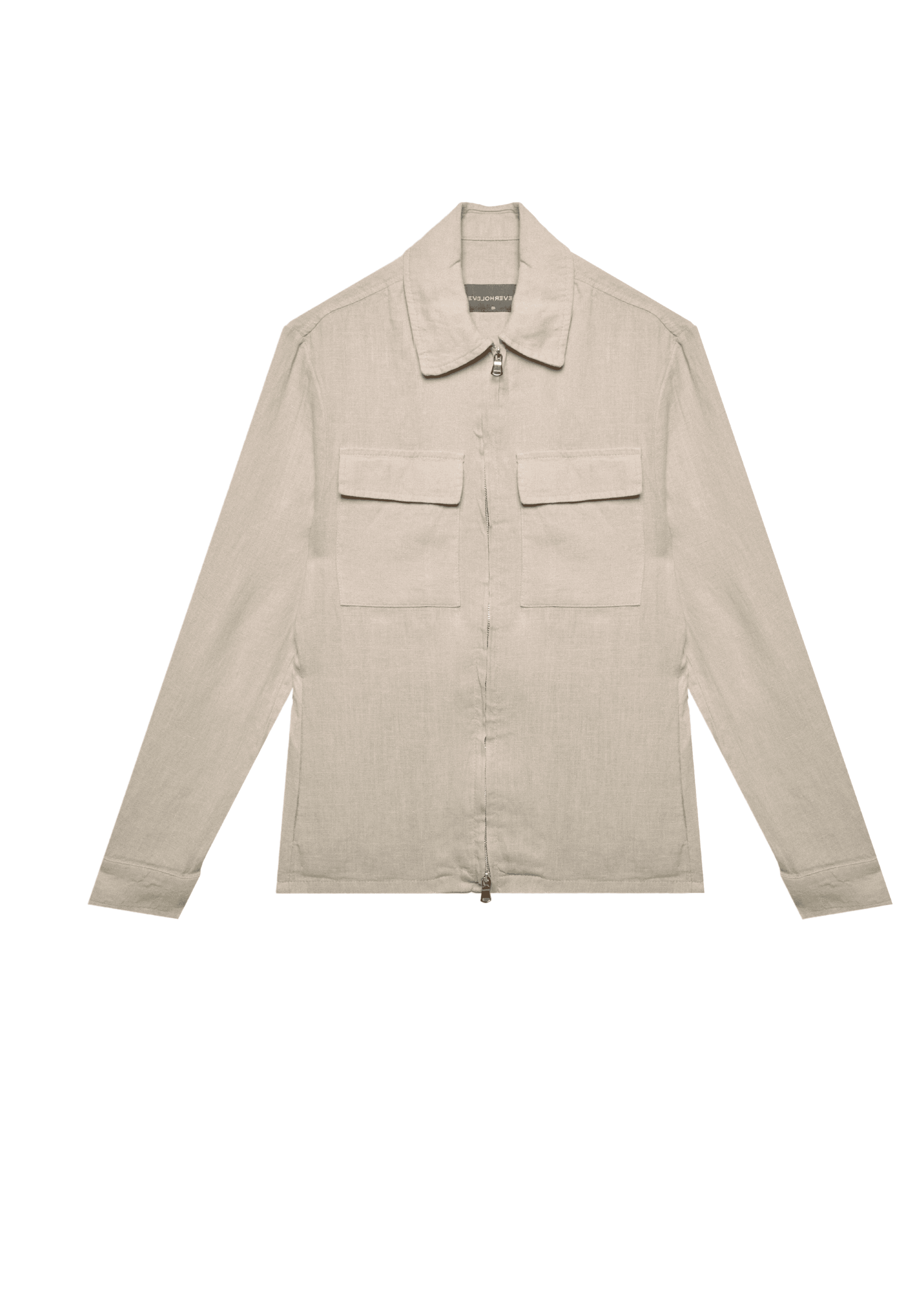 %100 Keten Slim Fit Cepli Fermuarlı Ceket - Bej