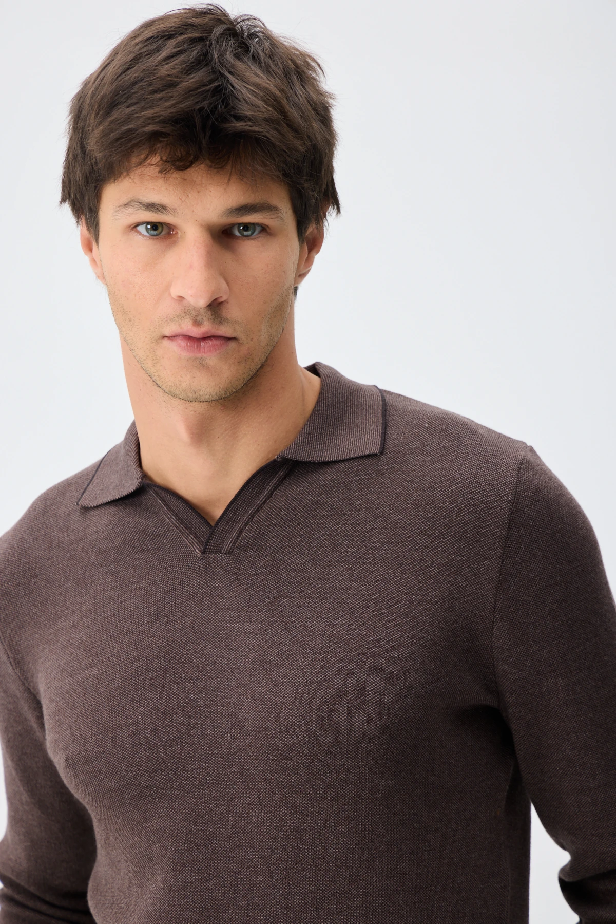 V Polo Yaka Triko - K.kahve/M.Vizon