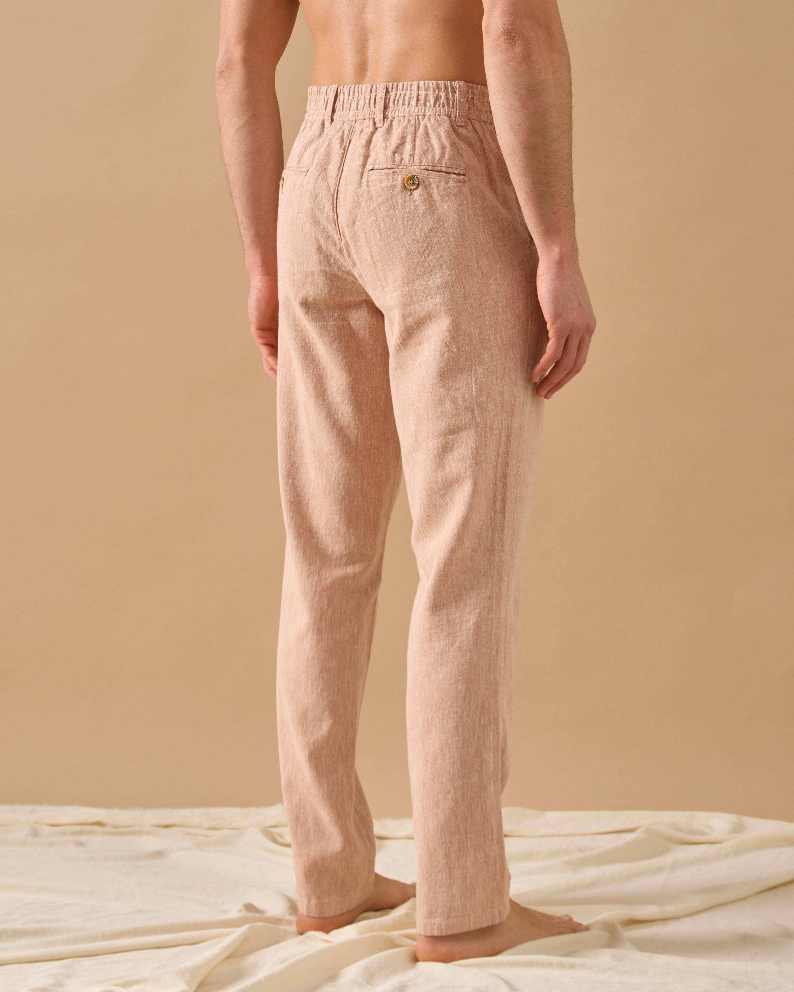 Arkası Lastikli Regular Fit Keten Pantolon - Kiremit