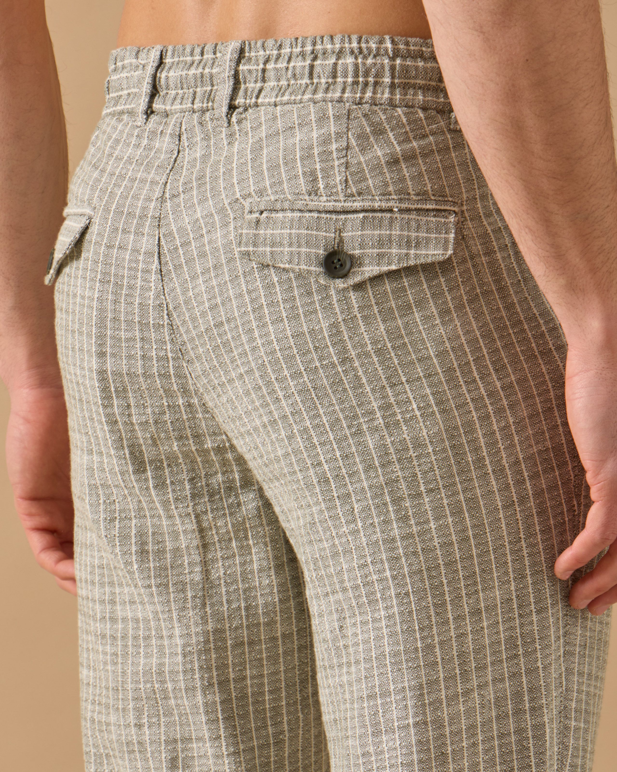 Lastikli Regular Fit Çizgili Pantolon - Yeşil