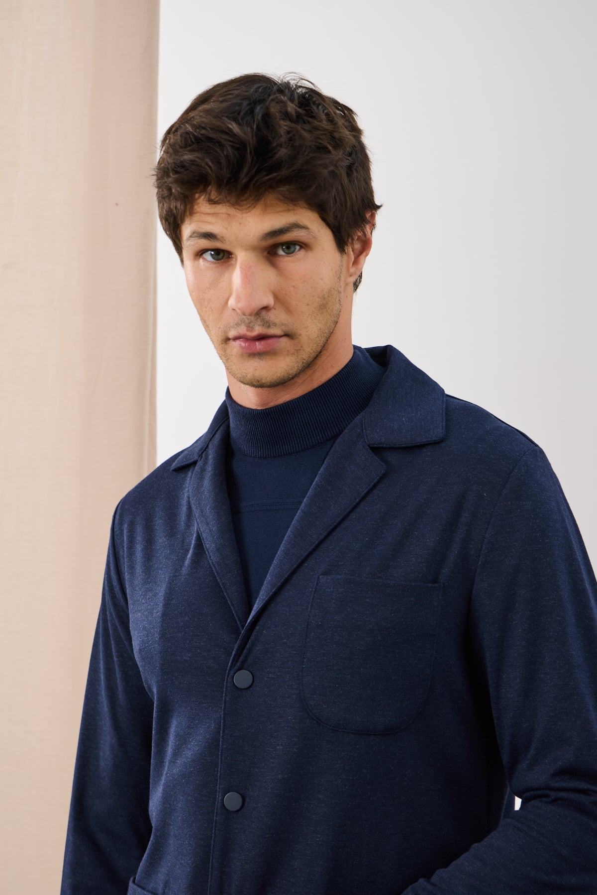 Melanj Dokulu Casual Blazer Ceket - Lacivert