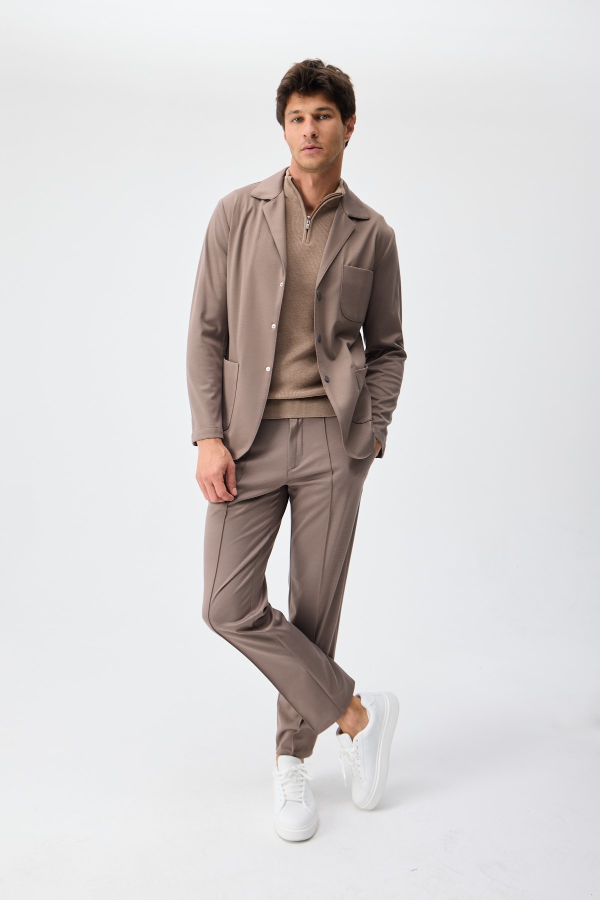 Teknik Kumaş Casual Blazer Ceket - A.Kahverengi