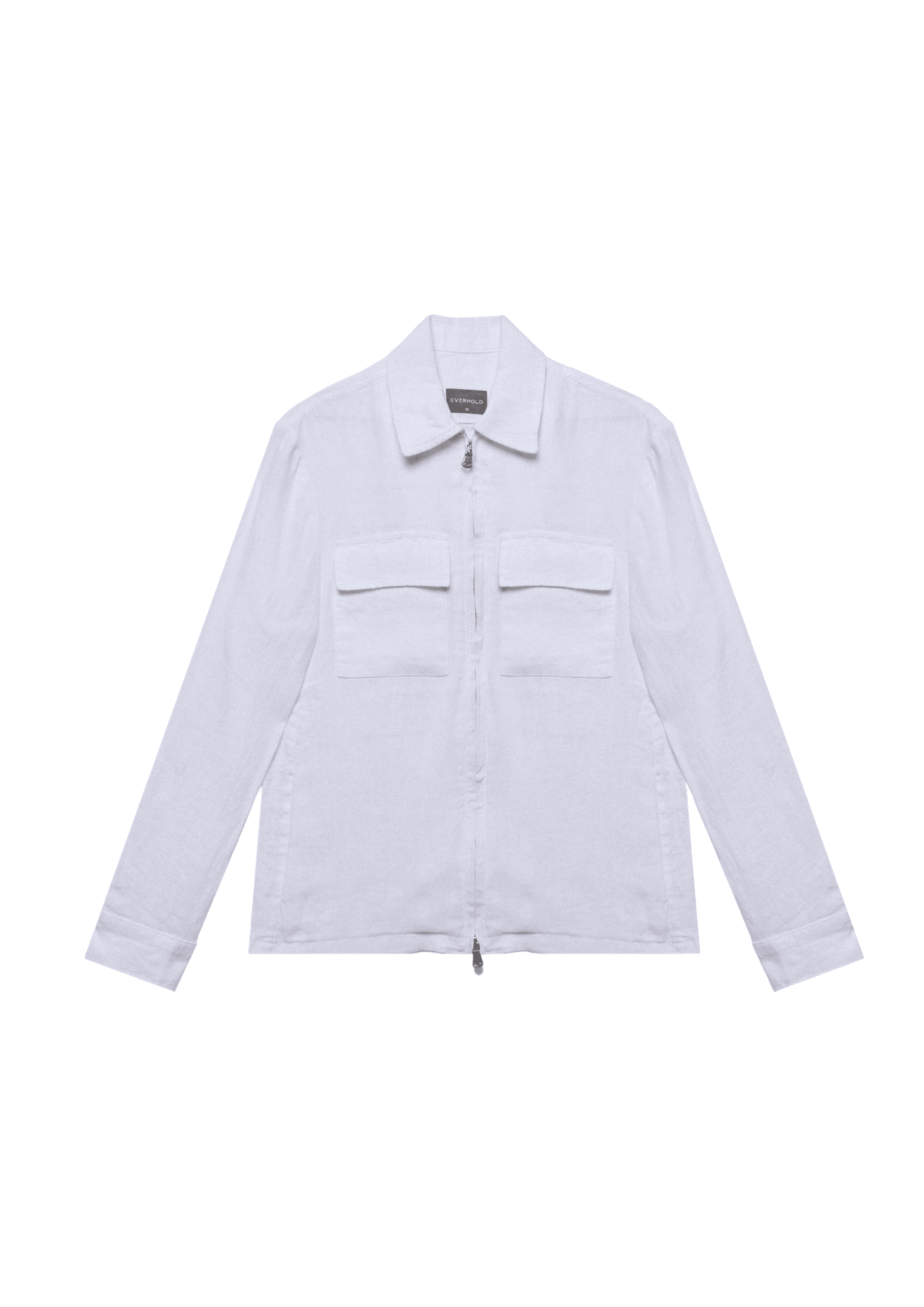 %100 Keten Slim Fit Cepli Fermuarlı Ceket - Beyaz