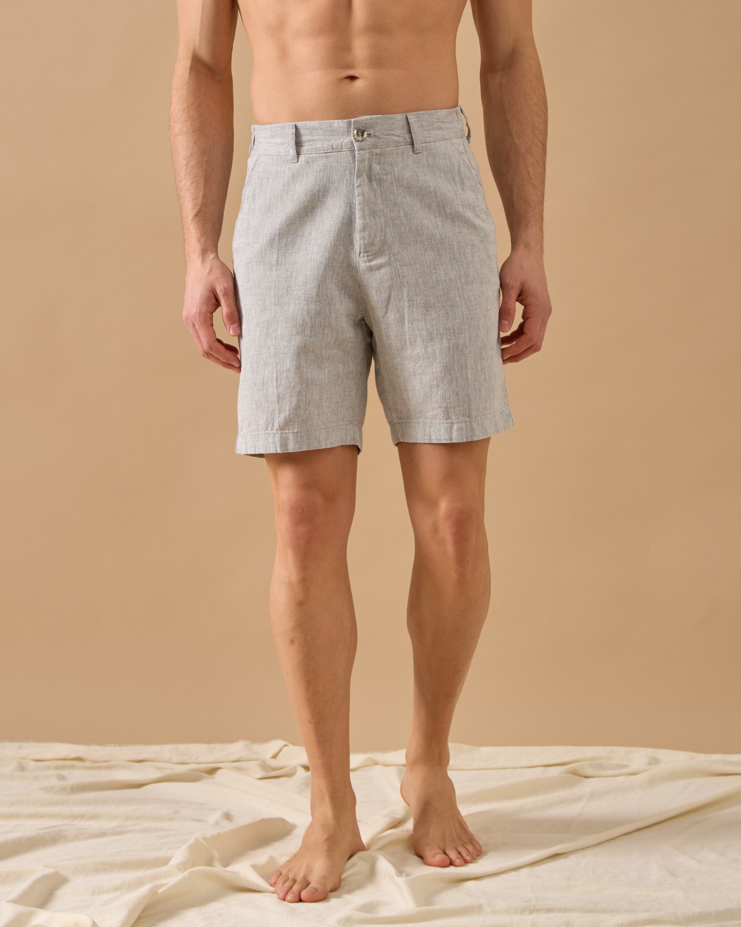 Arkası Lastikli Regular Fit Keten Şort - indigo