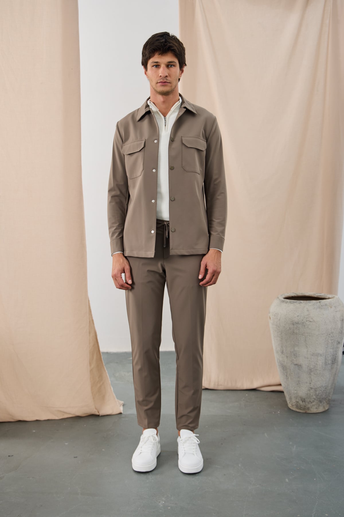 Teknik Dokulu Overshirt Ceket - Karamel