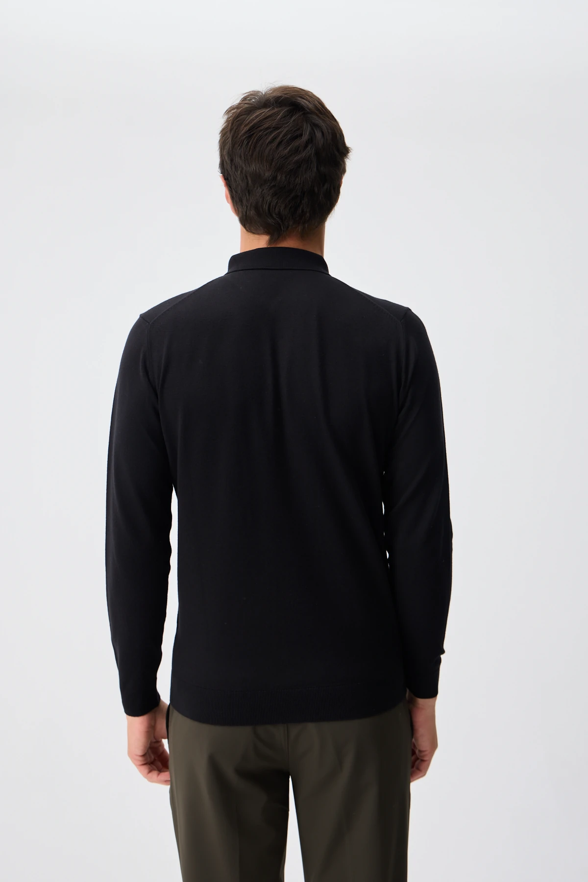 Kaşmir Karışımlı Fermuarlı Polo Yaka Triko - Siyah