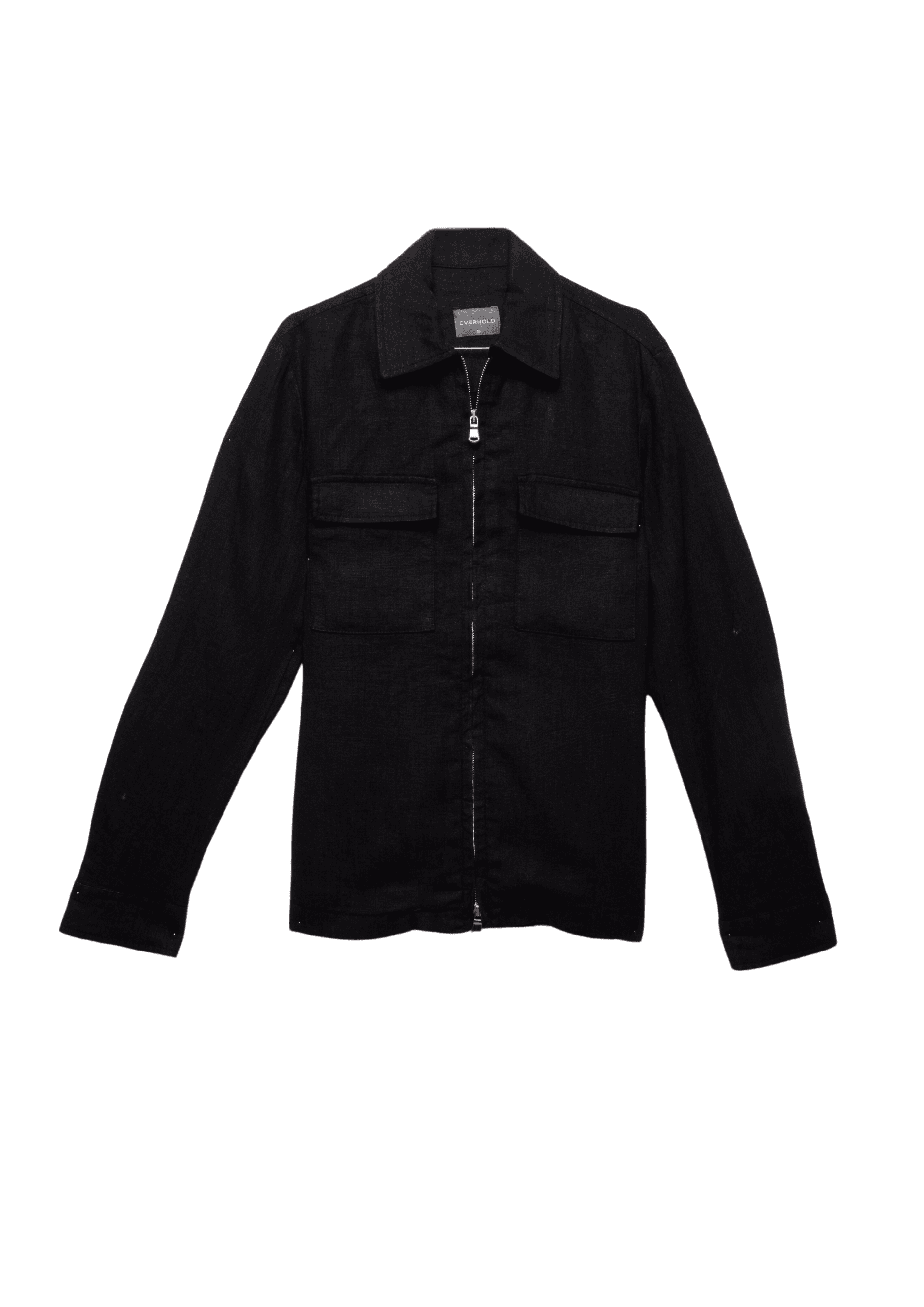 %100 Keten Slim Fit Cepli Fermuarlı Ceket - Siyah