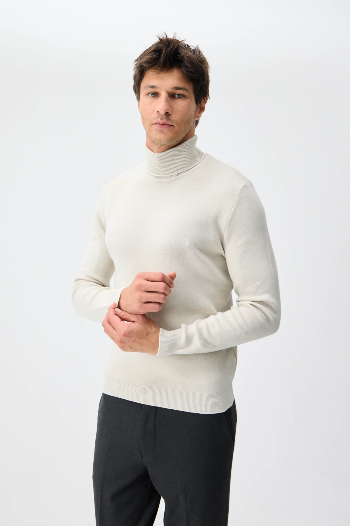 Balıkçı Yaka Triko - Ekru/Taş