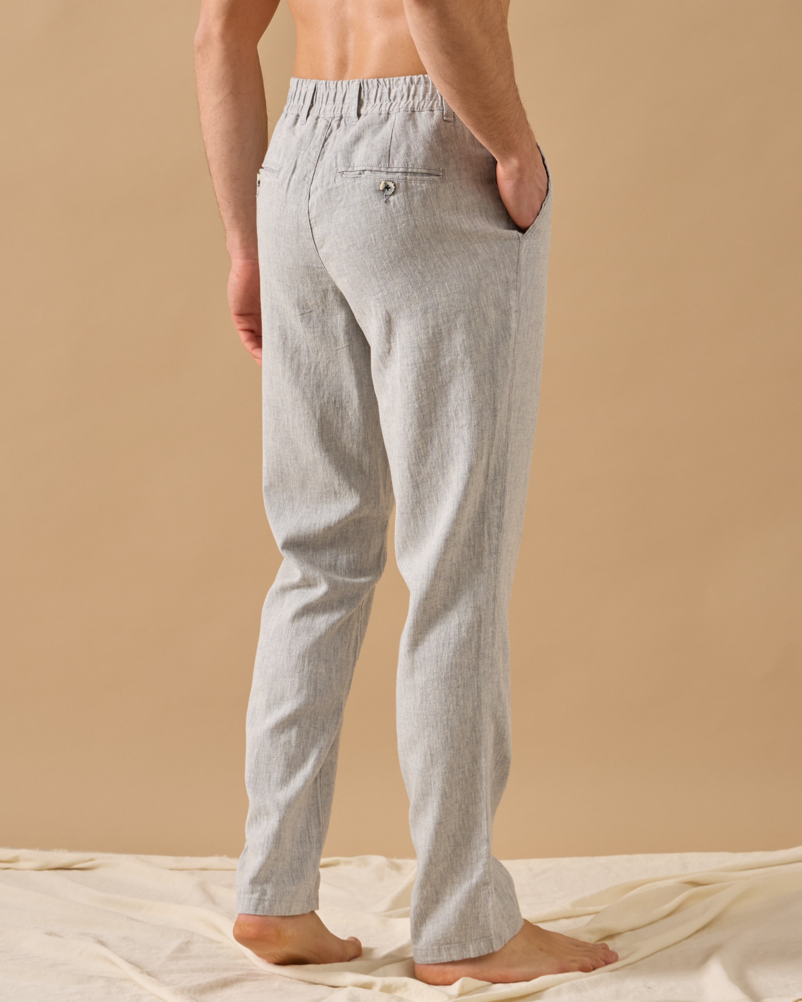 Arkası Lastikli Regular Fit Keten Pantolon - indigo