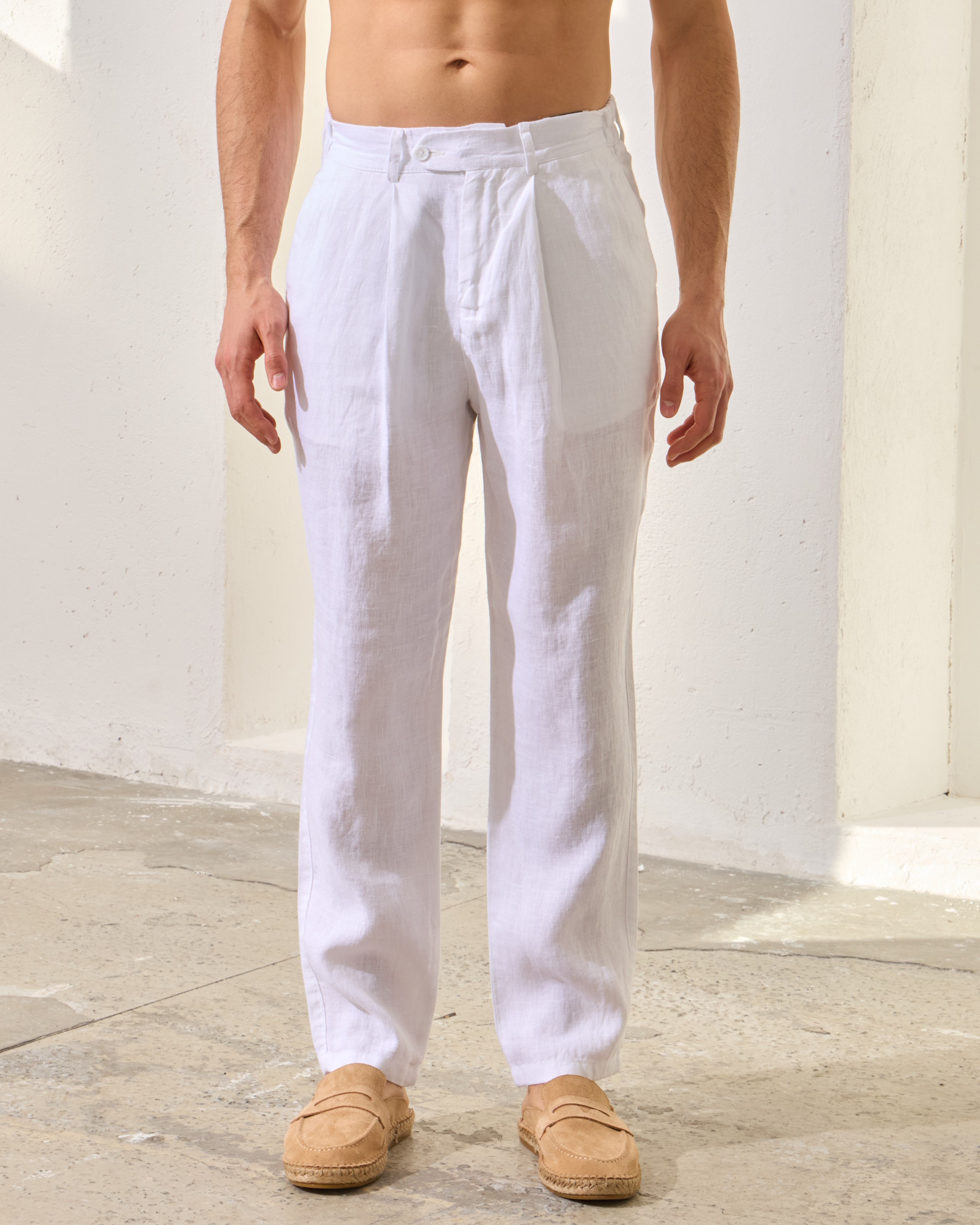 %100 Keten Pileli Regular Fit Pantolon