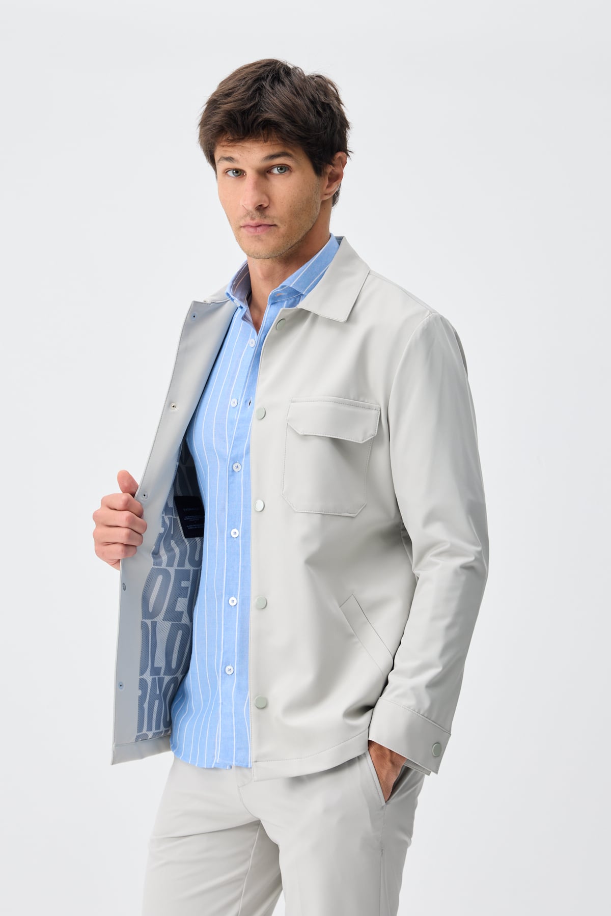 Teknik Dokulu Overshirt Ceket - Taş