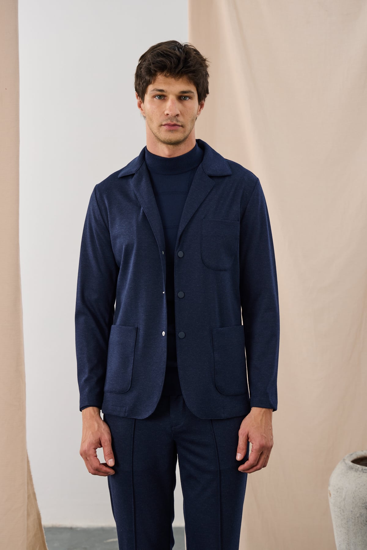 Melanj Dokulu Casual Blazer Ceket - Lacivert