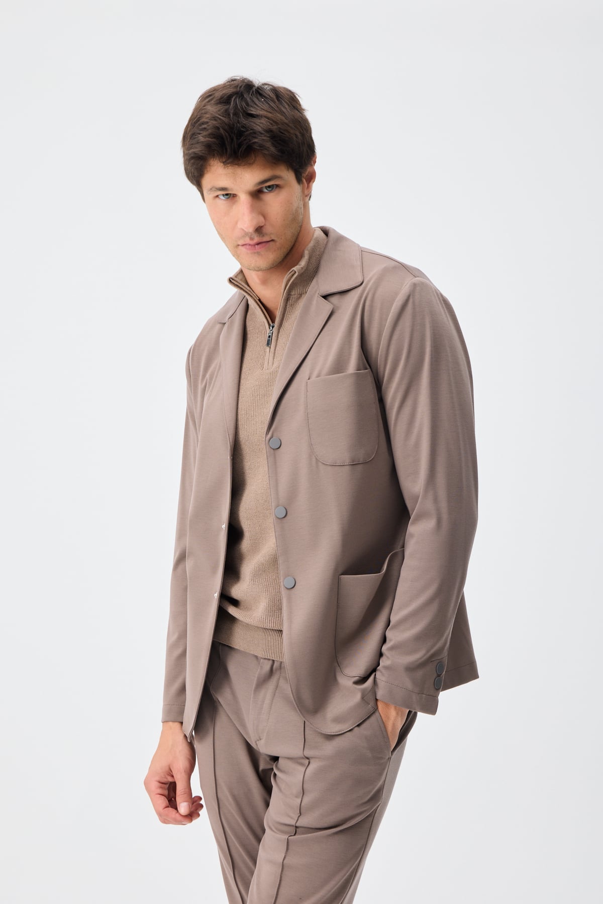Teknik Kumaş Casual Blazer Ceket - A.Kahverengi