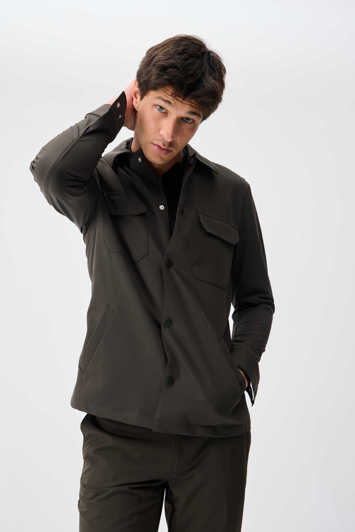 Teknik Dokulu Overshirt Ceket - Haki