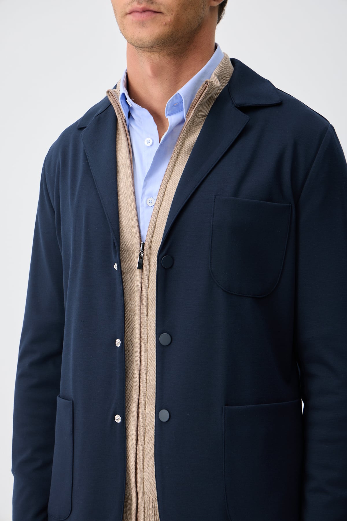 Teknik Kumaş Casual Blazer Ceket - Lacivert