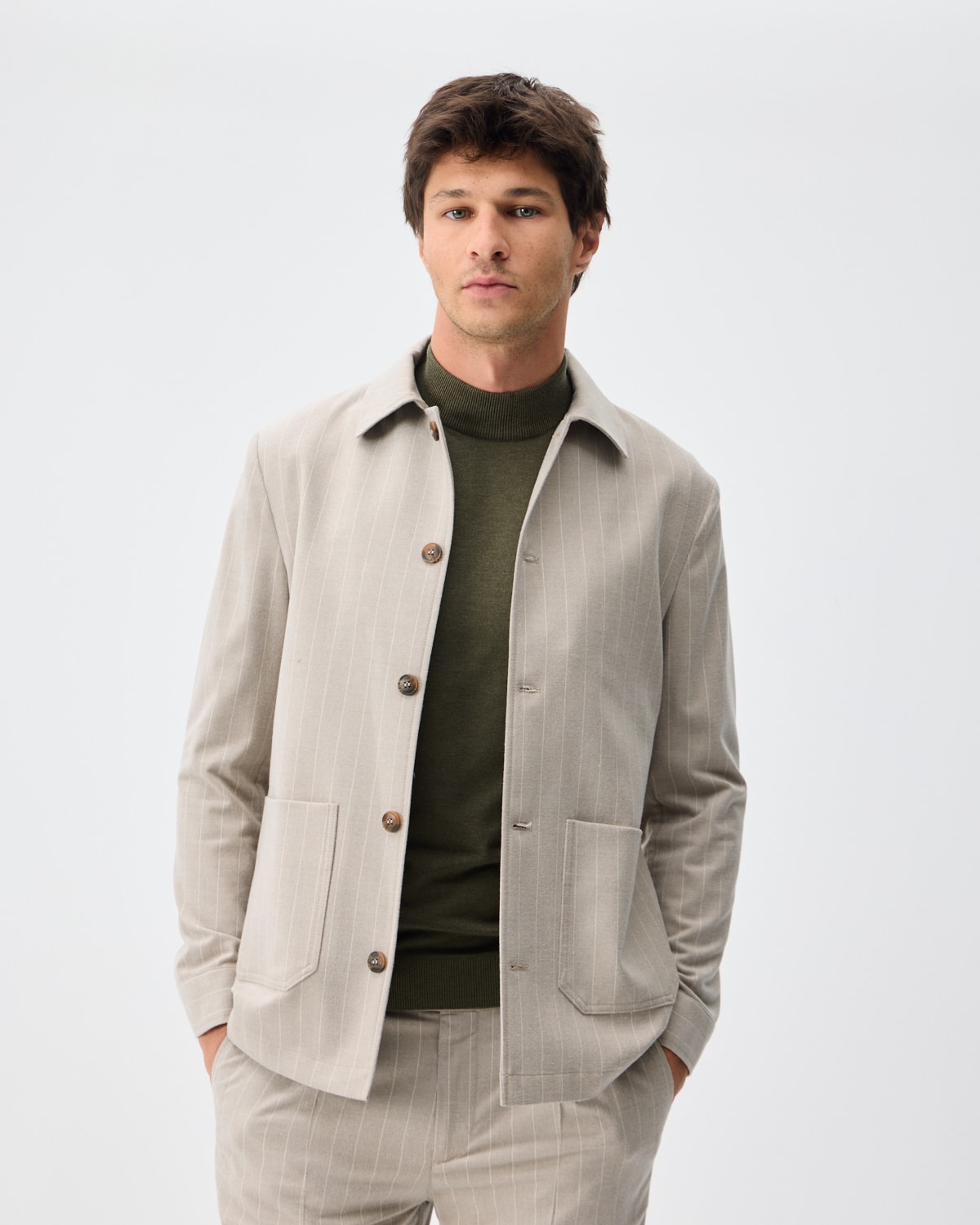 Yün Karışımlı Smart Blazer Ceket - Çizgili Bej