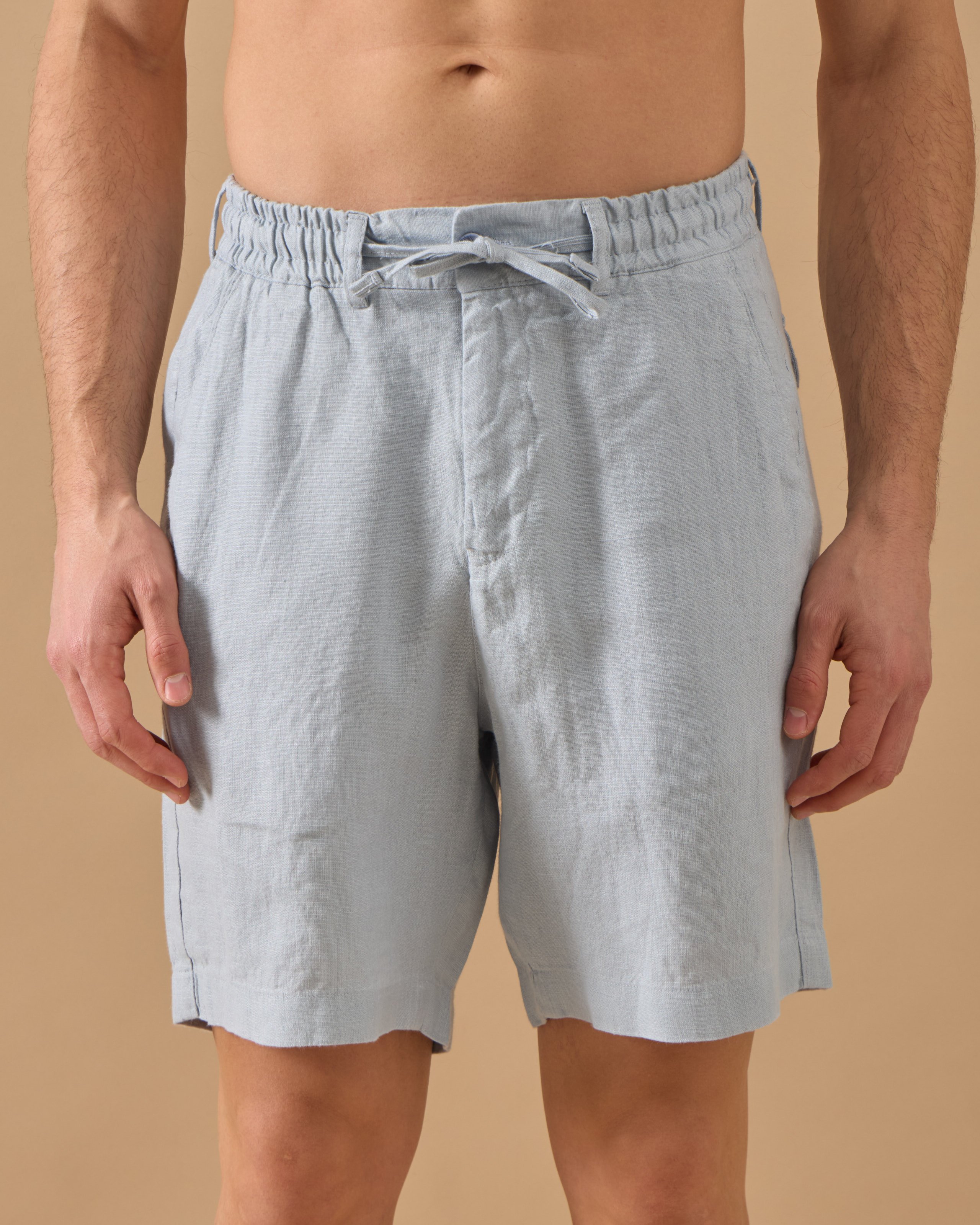 %100 Keten Lastikli Regular Fit Şort - mavi