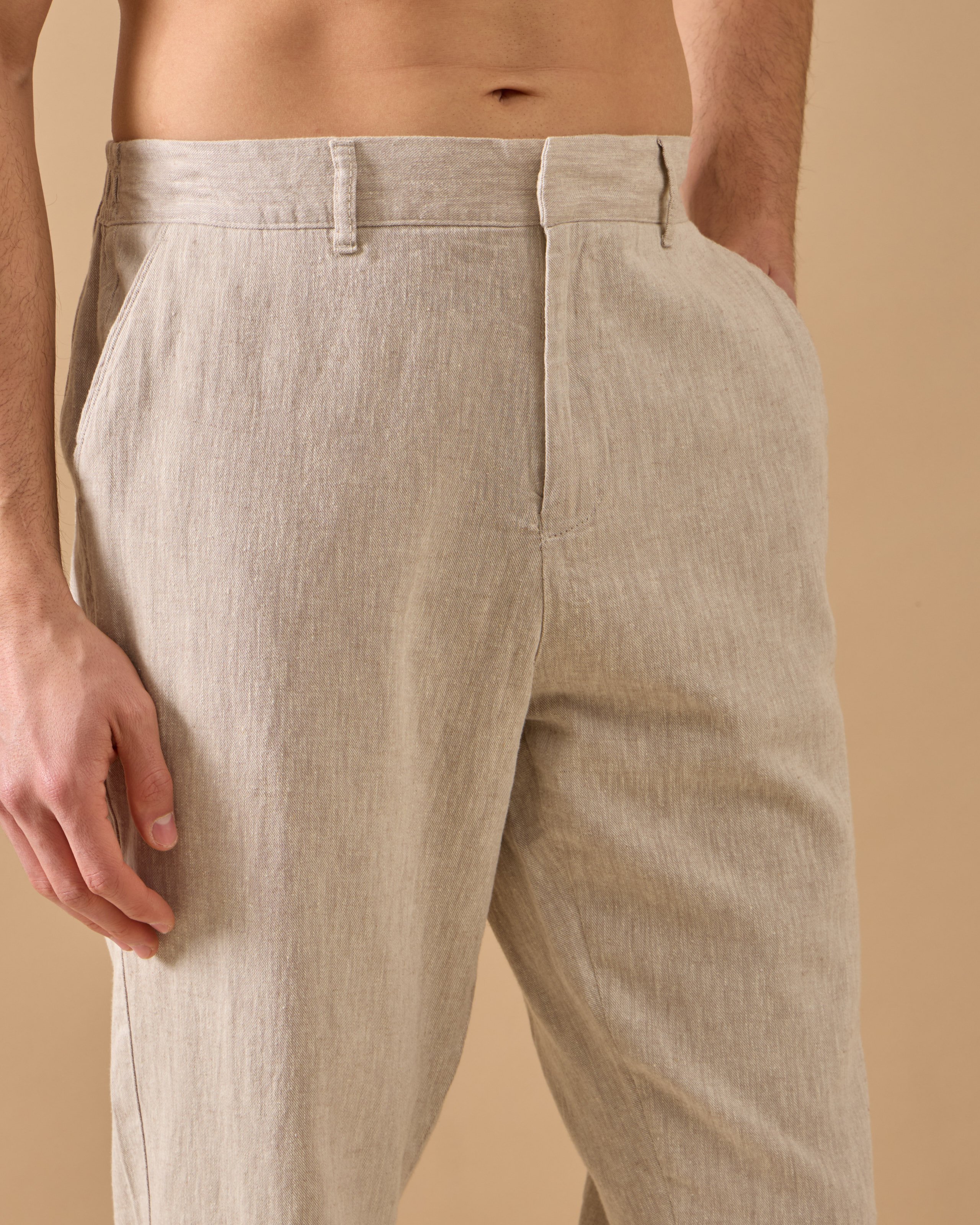 Arkası Lastikli Regular Fit Keten Pantolon - Toprak