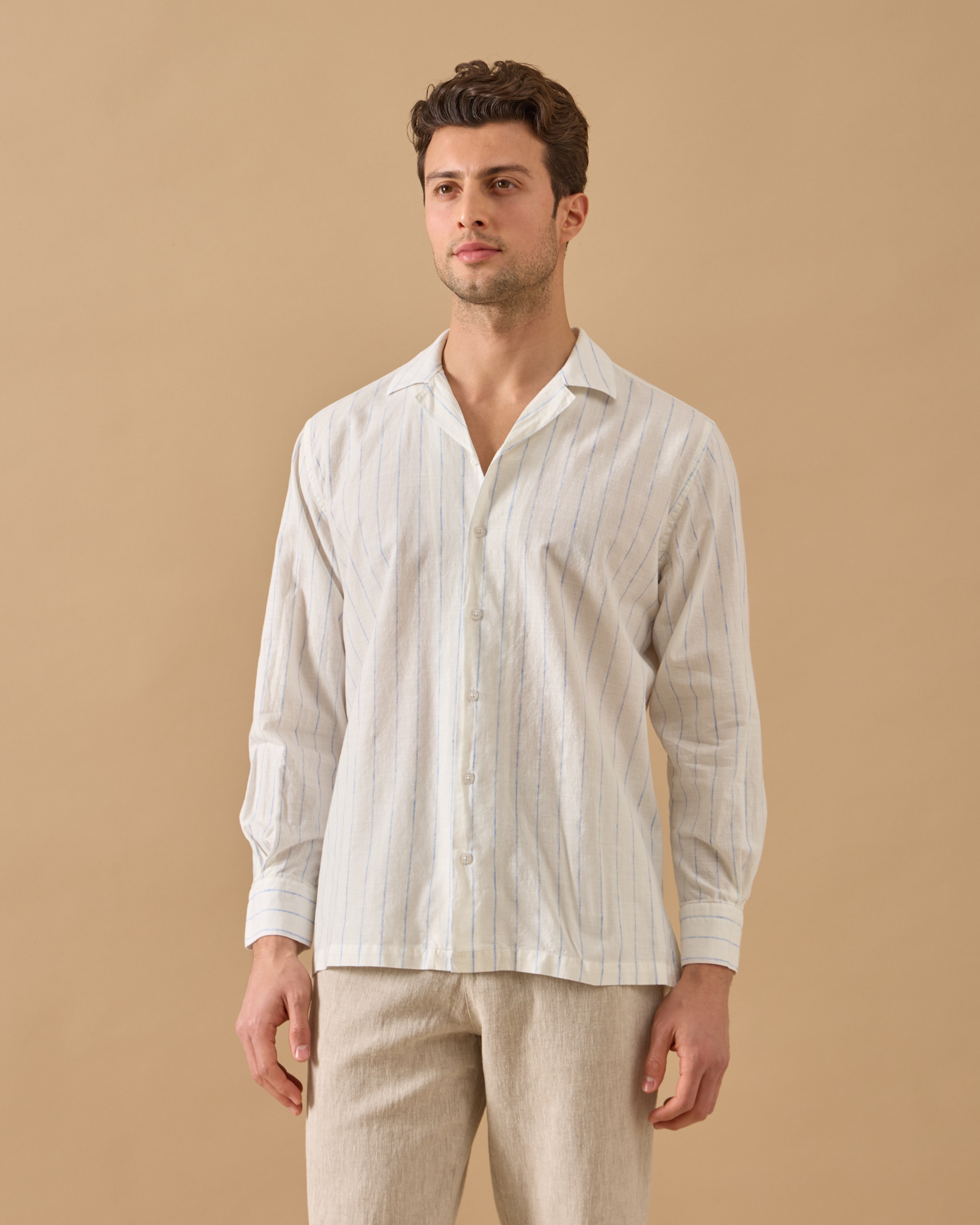 Arkası Lastikli Regular Fit Keten Pantolon - Toprak