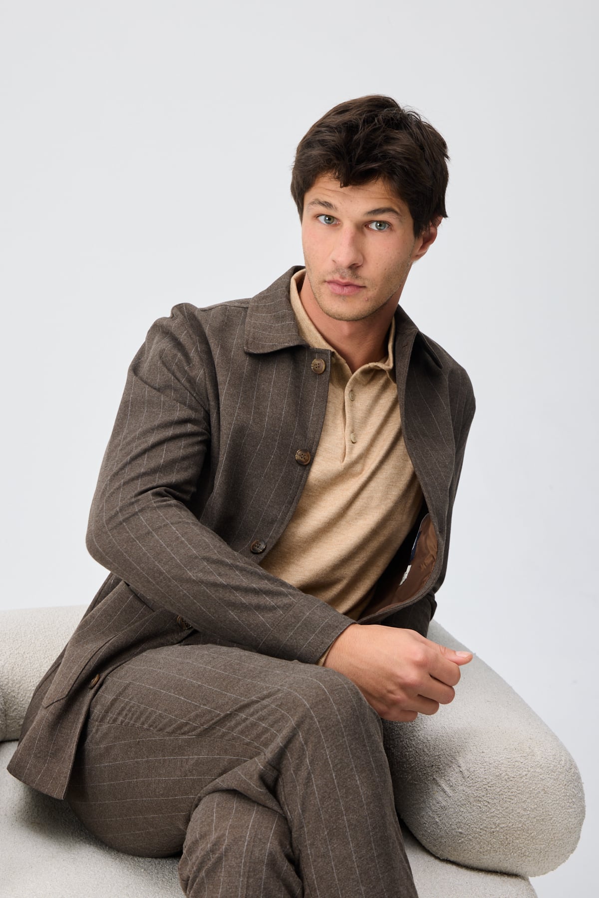 Yün Karışımlı Smart Blazer Ceket - Çizgili Kahverengi