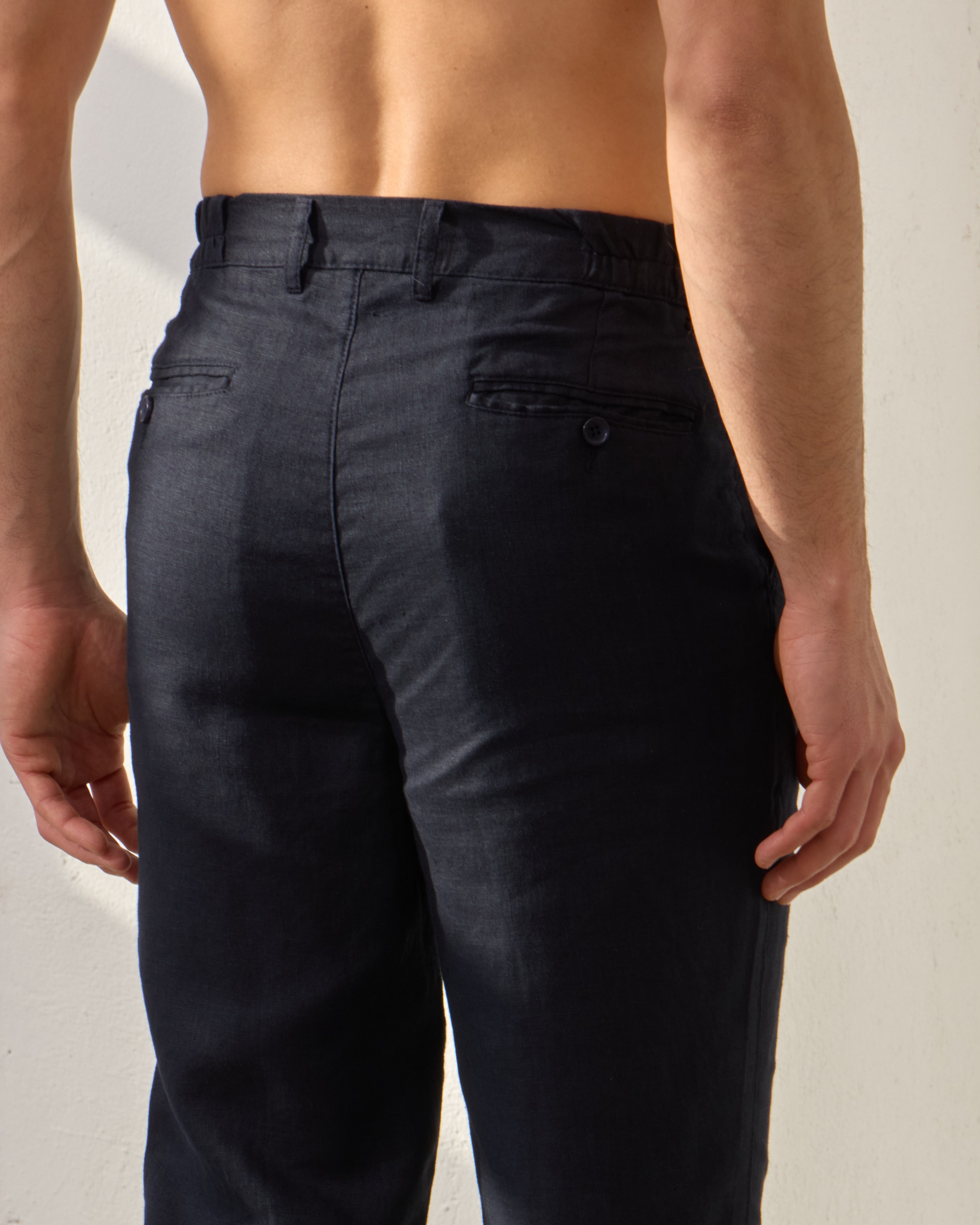%100 Keten Pileli Regular Fit Pantolon - Lacivert