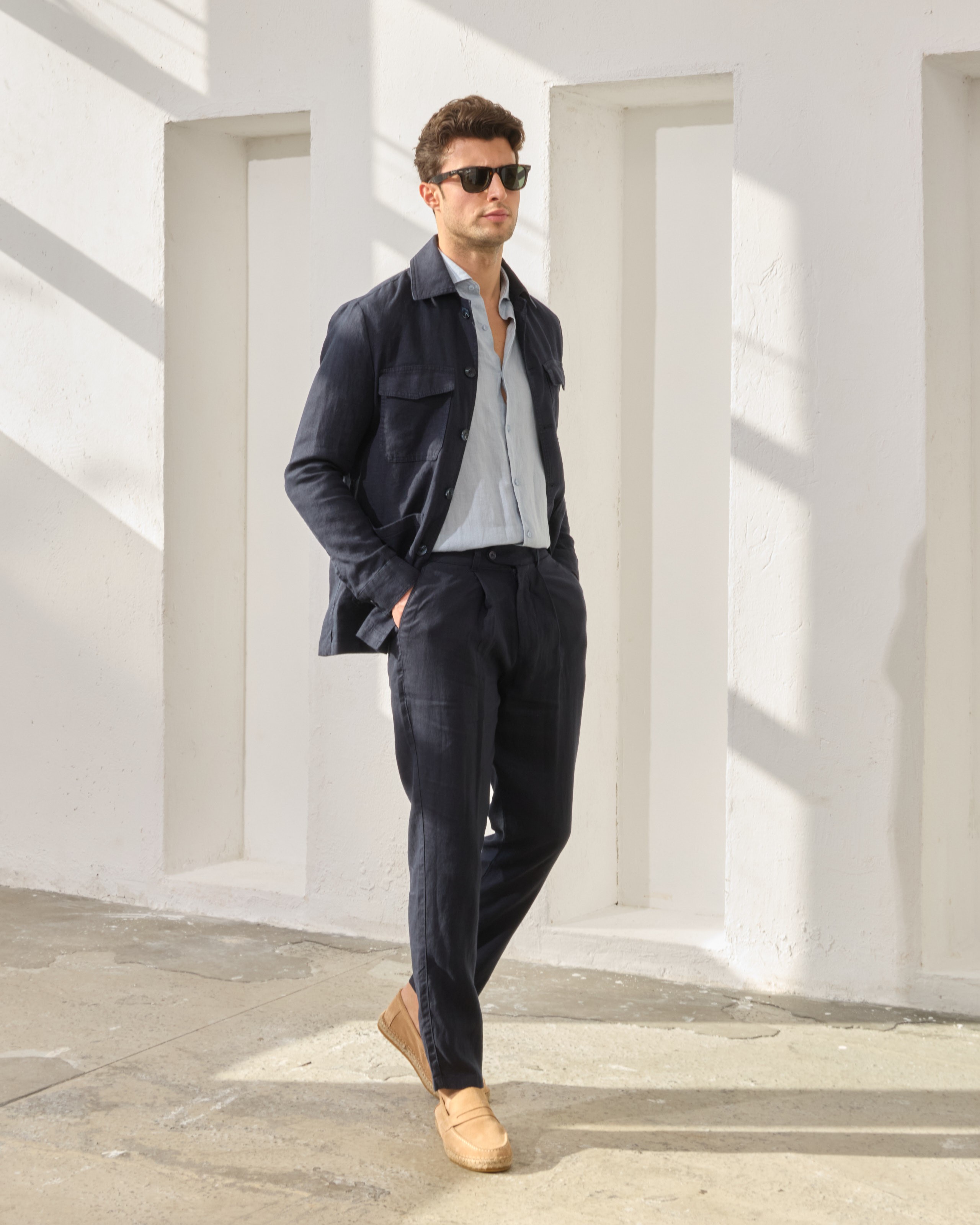 %100 Keten Pileli Regular Fit Pantolon - Lacivert