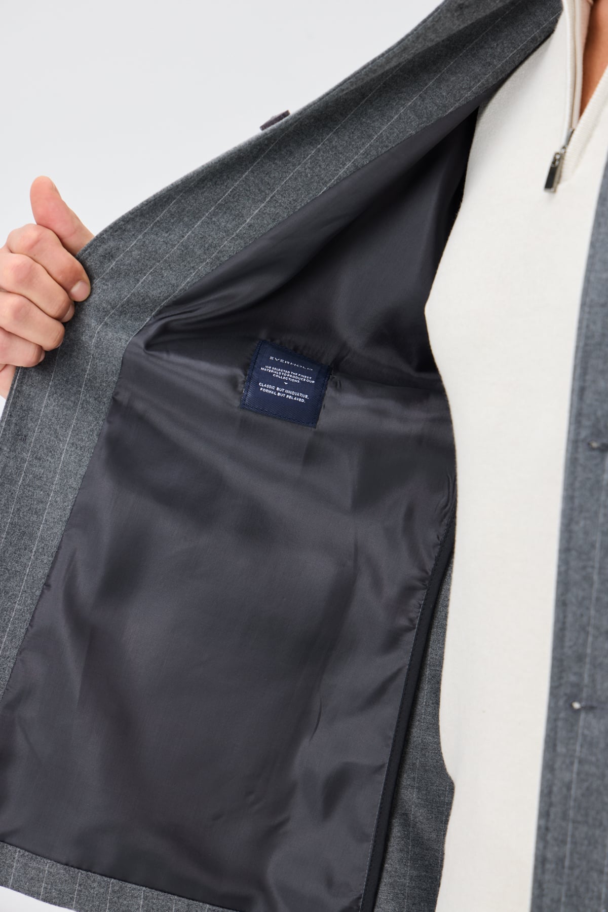 Yün Karışımlı Smart Blazer Ceket - Çizgili Antrasit