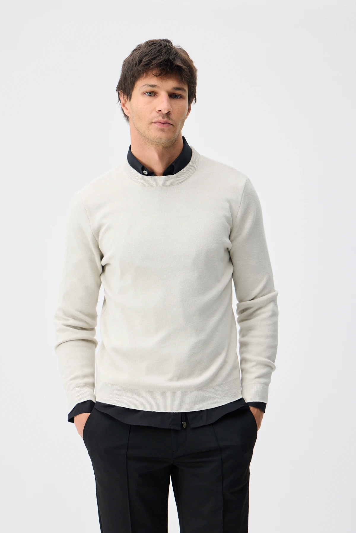 Bisiklet Yaka Triko - Ekru/Taş