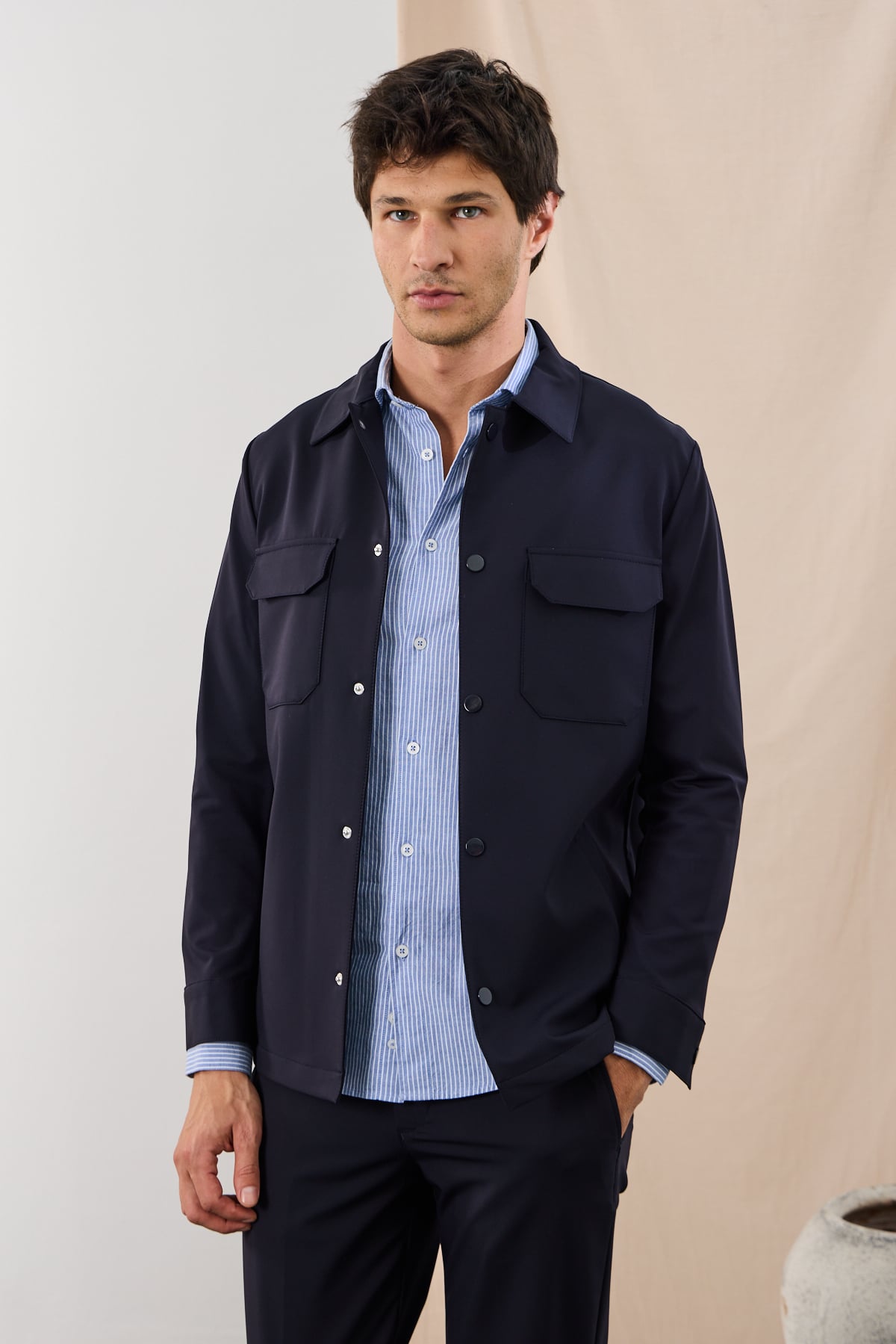 Teknik Dokulu Overshirt Ceket - Lacivert