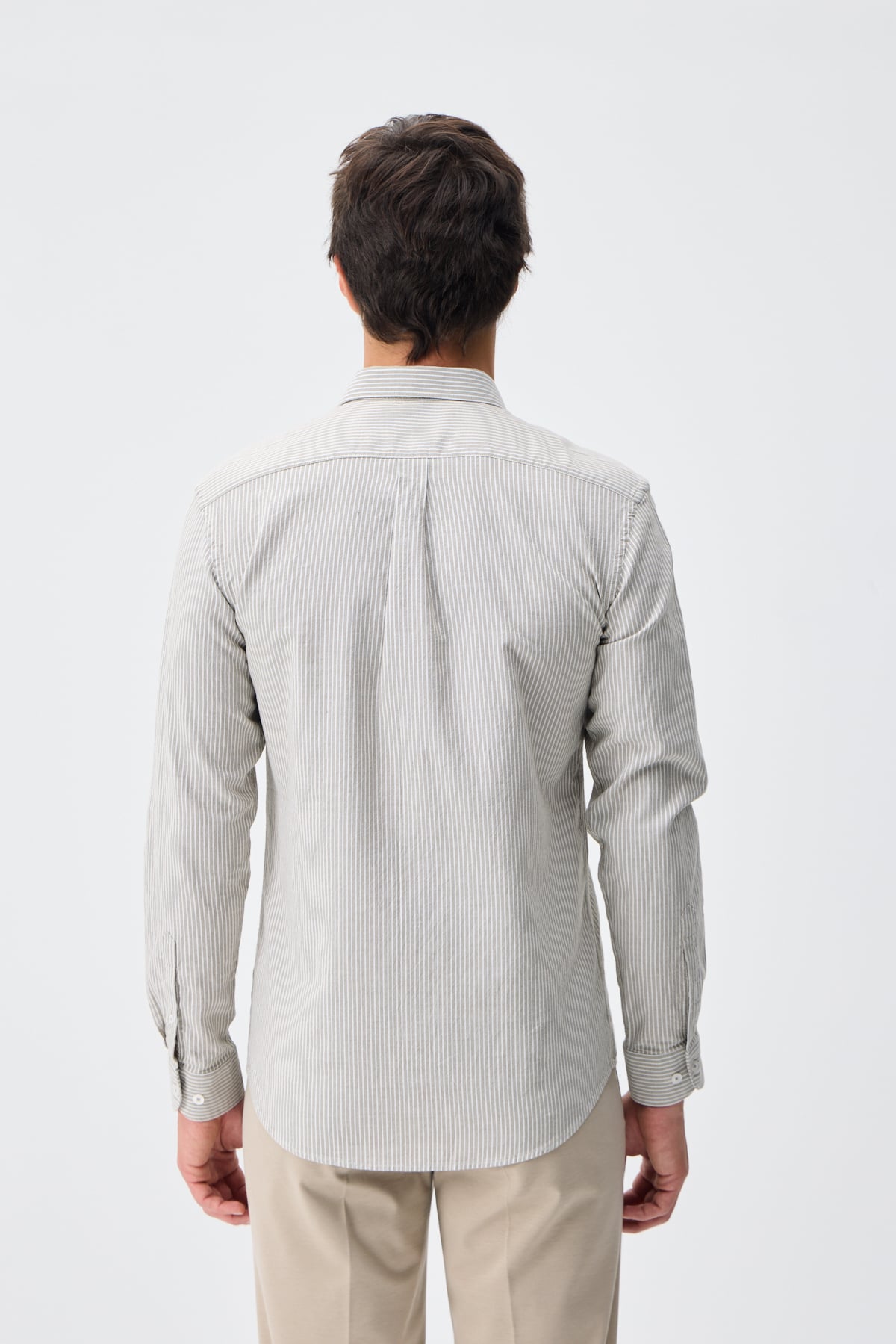 Çizgili Oxford Pamuk Gömlek - 1048 - Haki