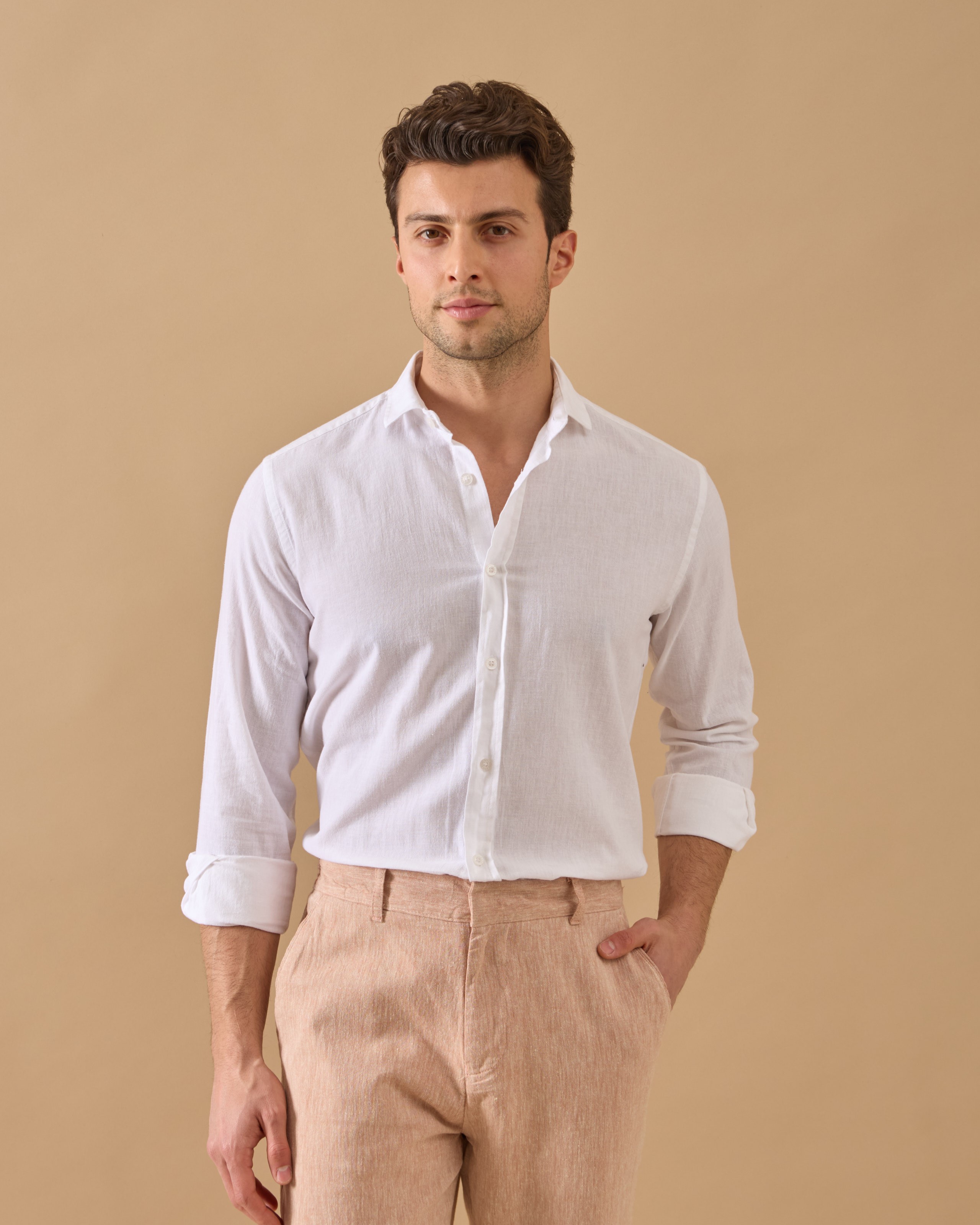 Arkası Lastikli Regular Fit Keten Pantolon - Kiremit