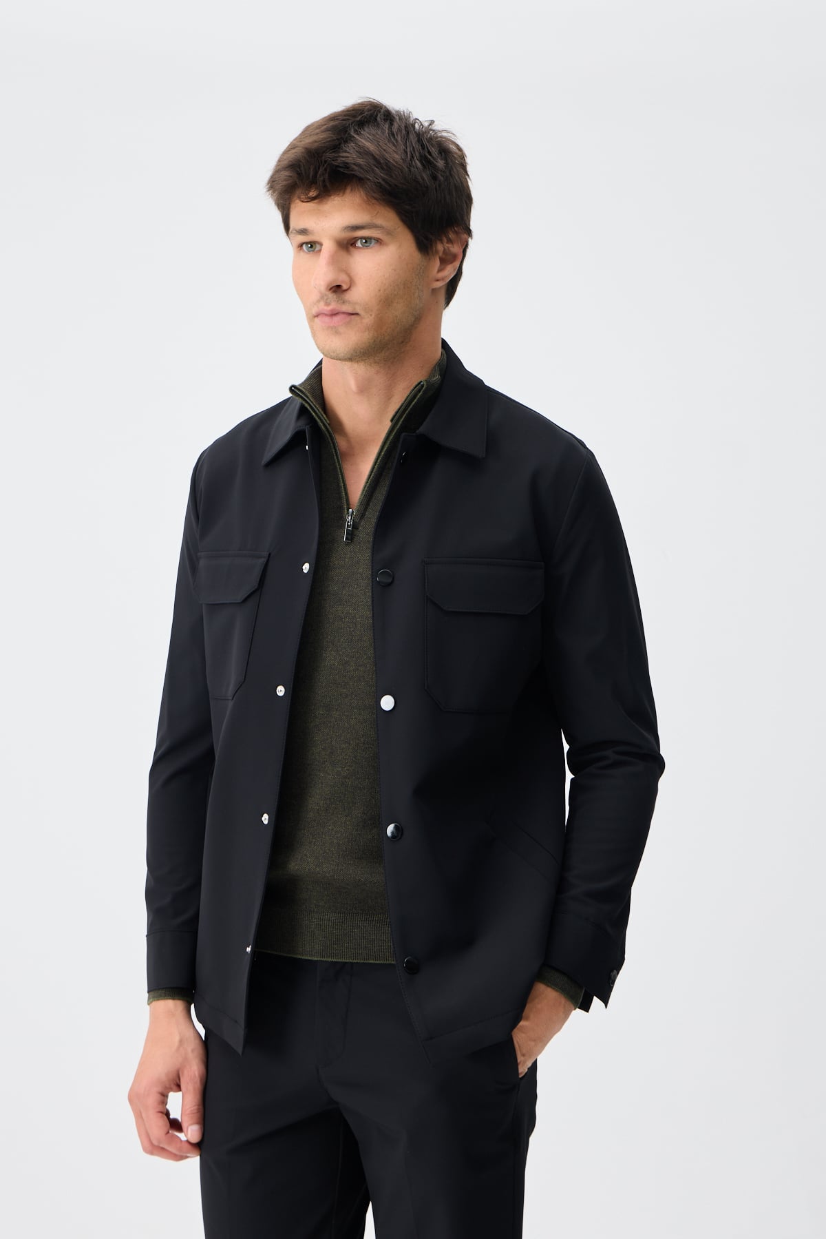 Teknik Dokulu Overshirt Ceket - Siyah